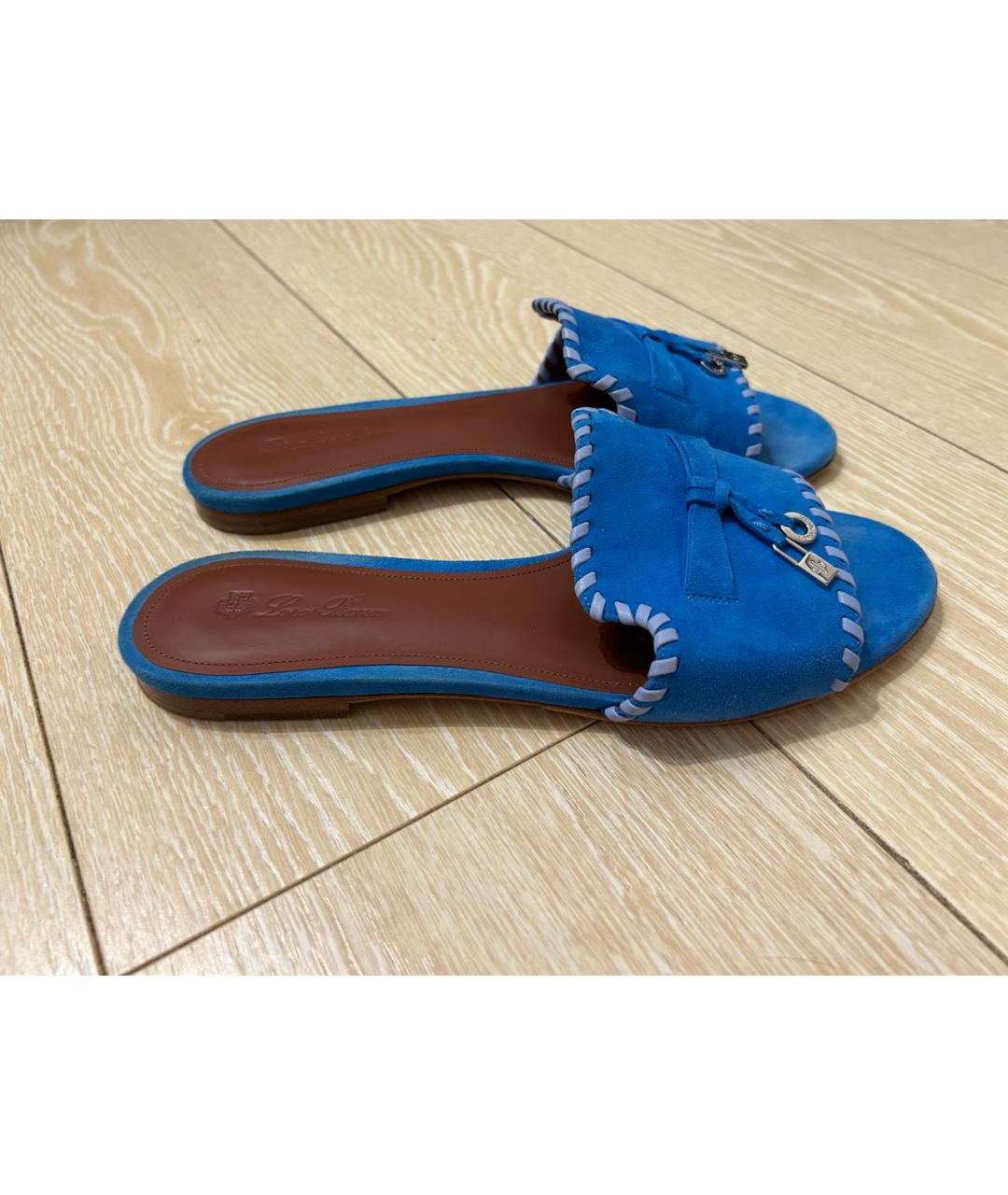 LORO PIANA Синие замшевые шлепанцы, фото 9