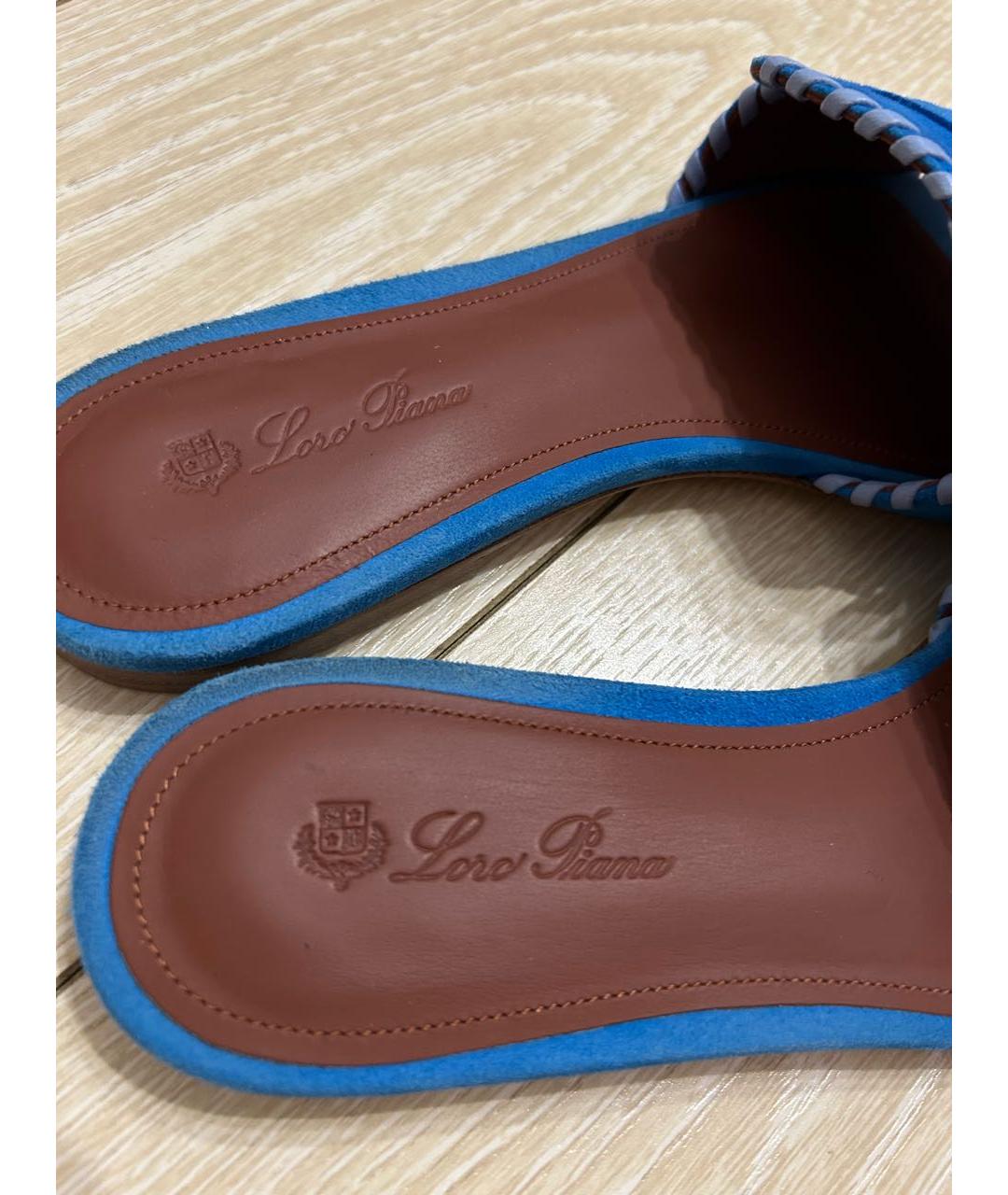 LORO PIANA Синие замшевые шлепанцы, фото 7