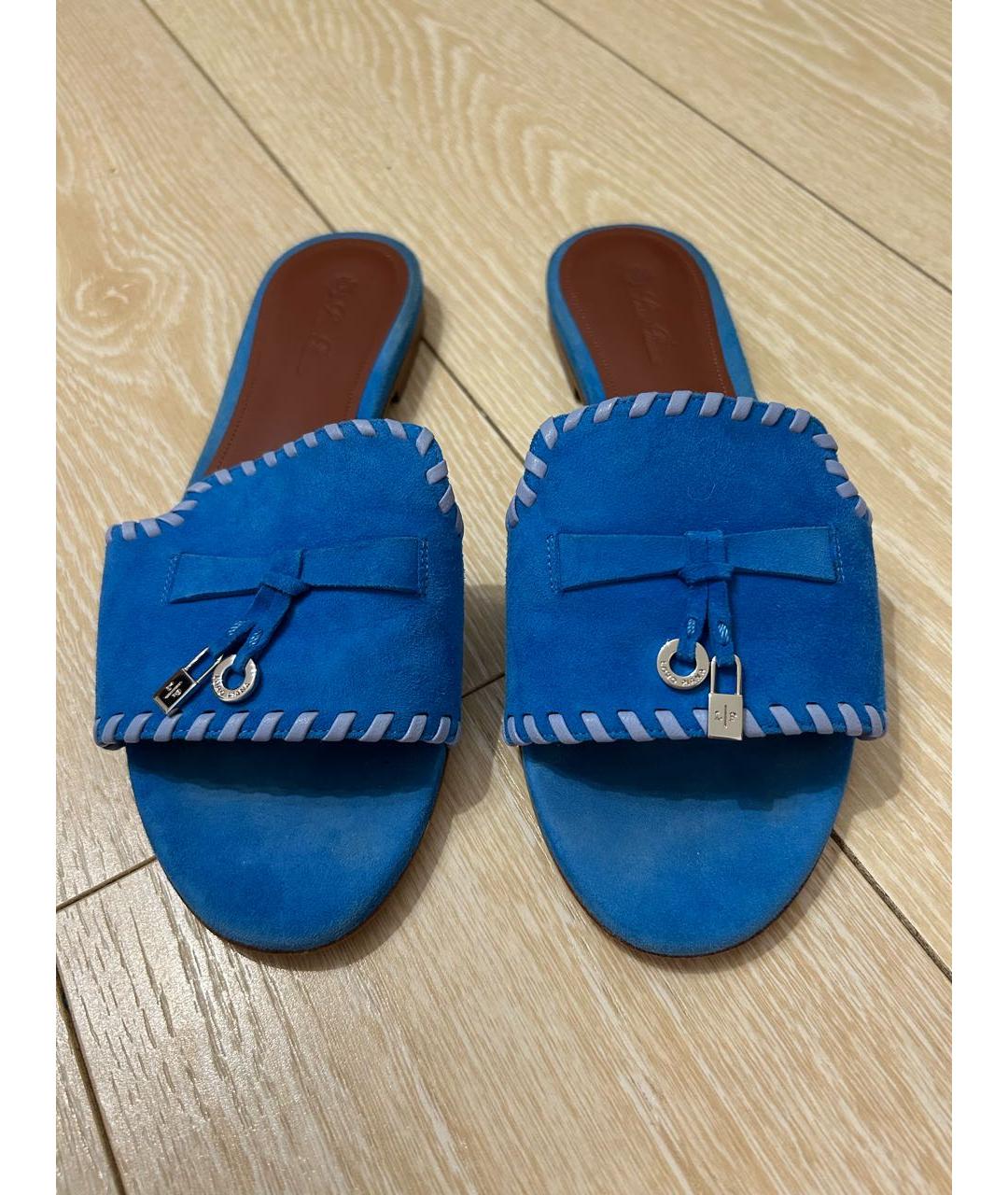 LORO PIANA Синие замшевые шлепанцы, фото 2