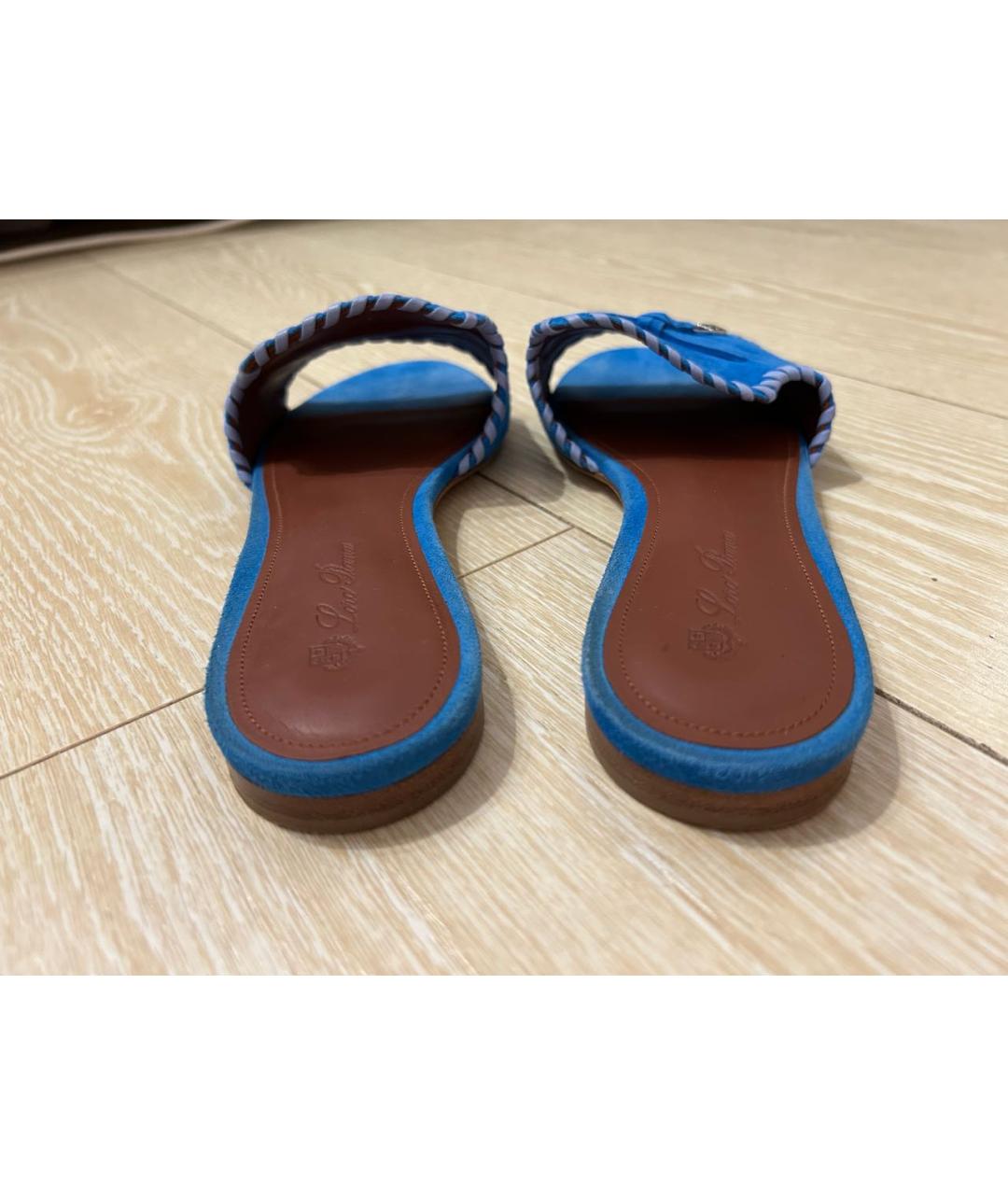 LORO PIANA Синие замшевые шлепанцы, фото 4