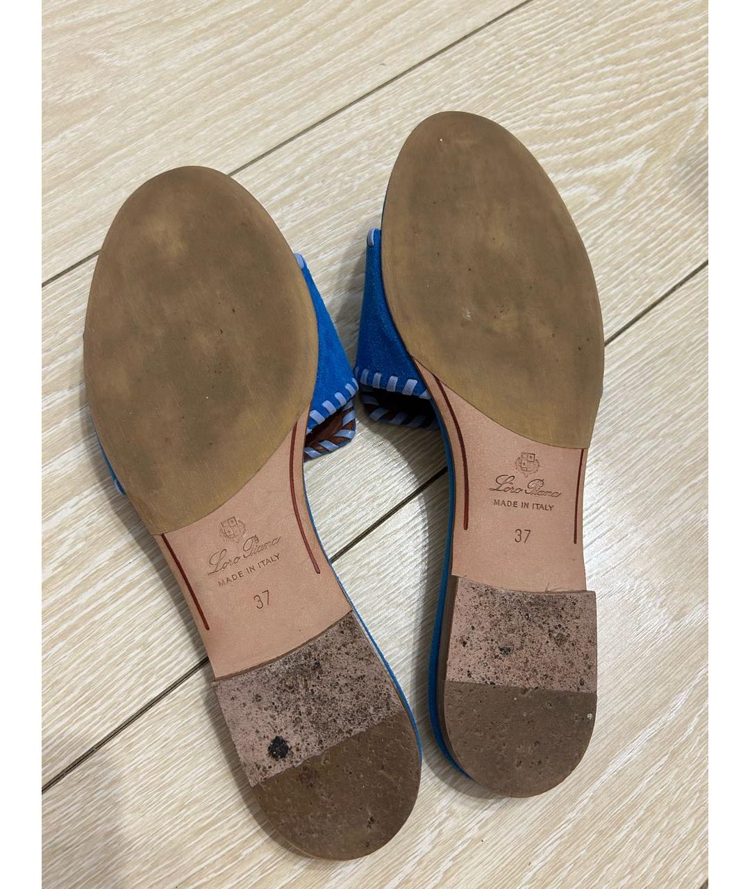 LORO PIANA Синие замшевые шлепанцы, фото 8