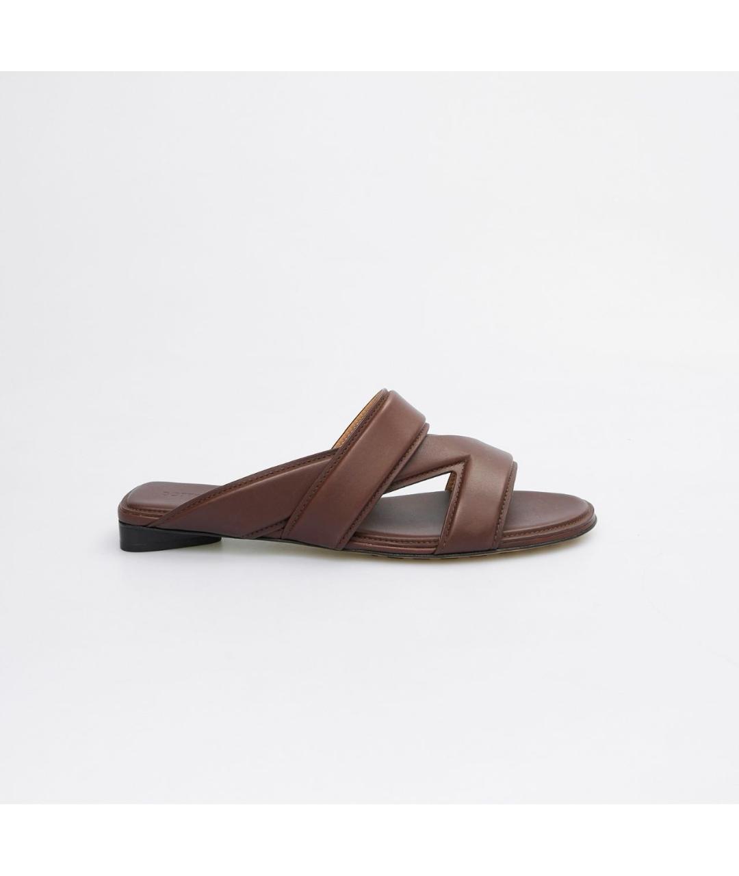 BOTTEGA VENETA Коричневые кожаные шлепанцы, фото 5