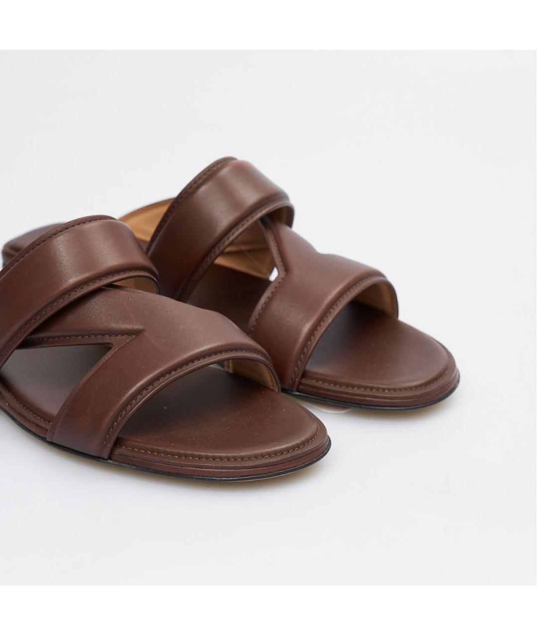 BOTTEGA VENETA Коричневые кожаные шлепанцы, фото 4