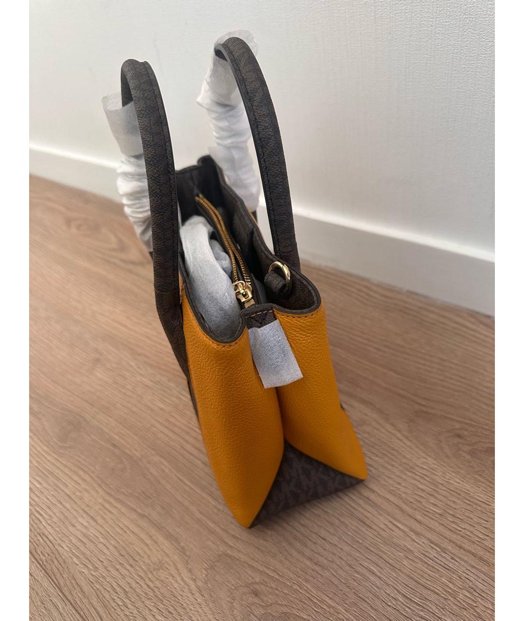 MICHAEL KORS Желтая кожаная сумка с короткими ручками, фото 2