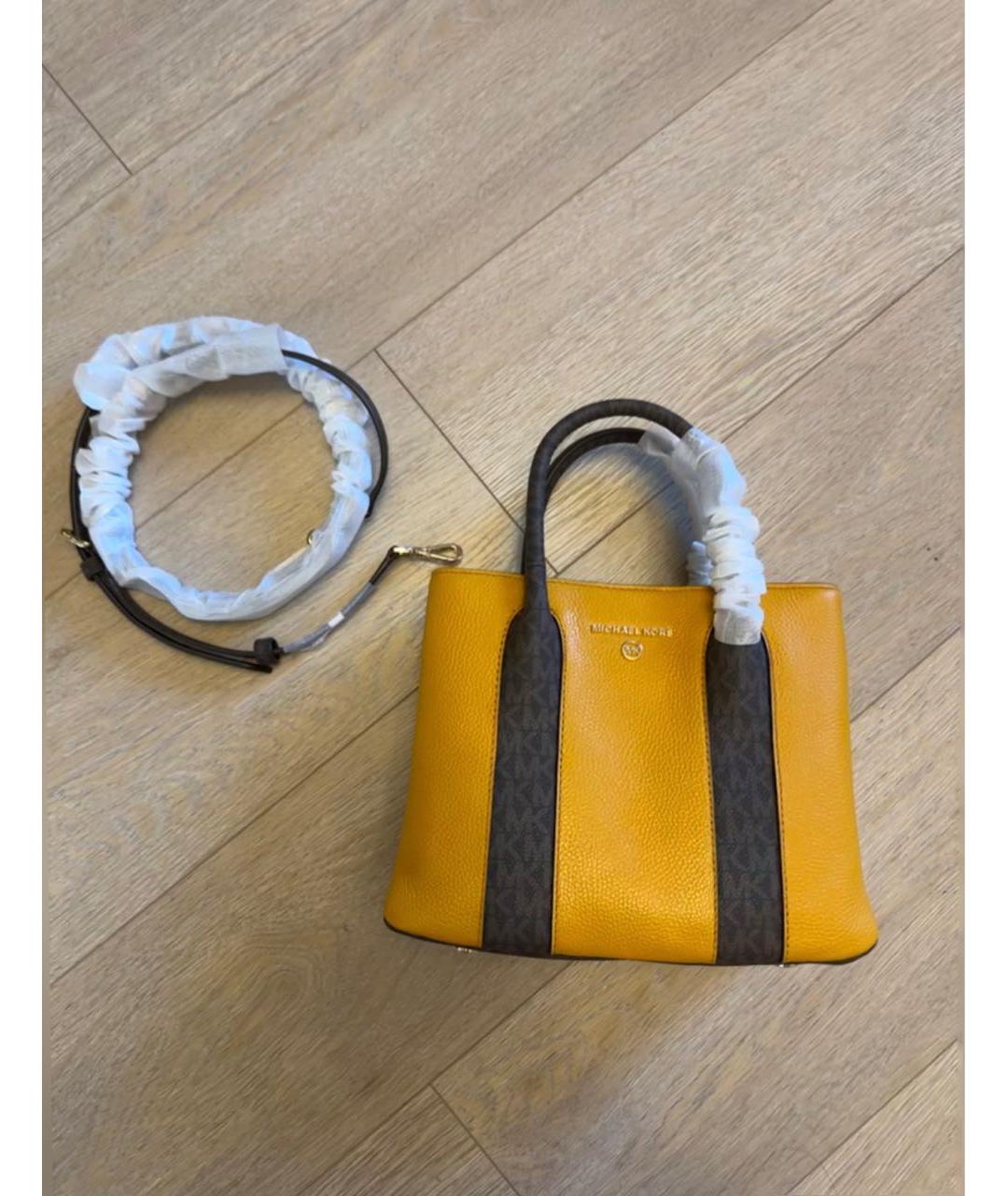 MICHAEL KORS Желтая кожаная сумка с короткими ручками, фото 5