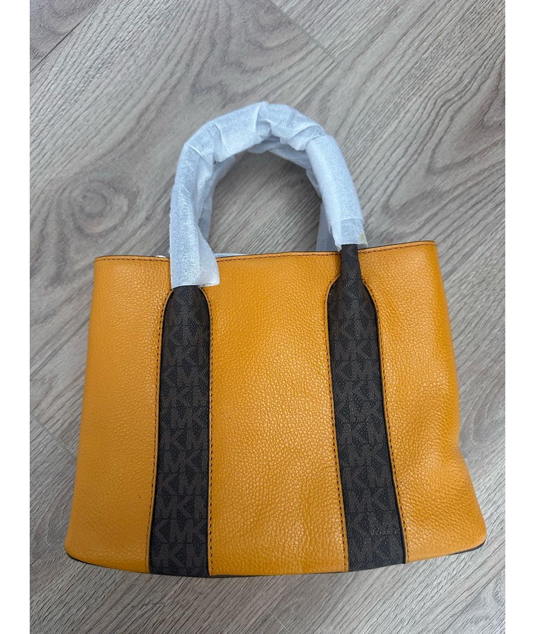 MICHAEL KORS Желтая кожаная сумка с короткими ручками, фото 3