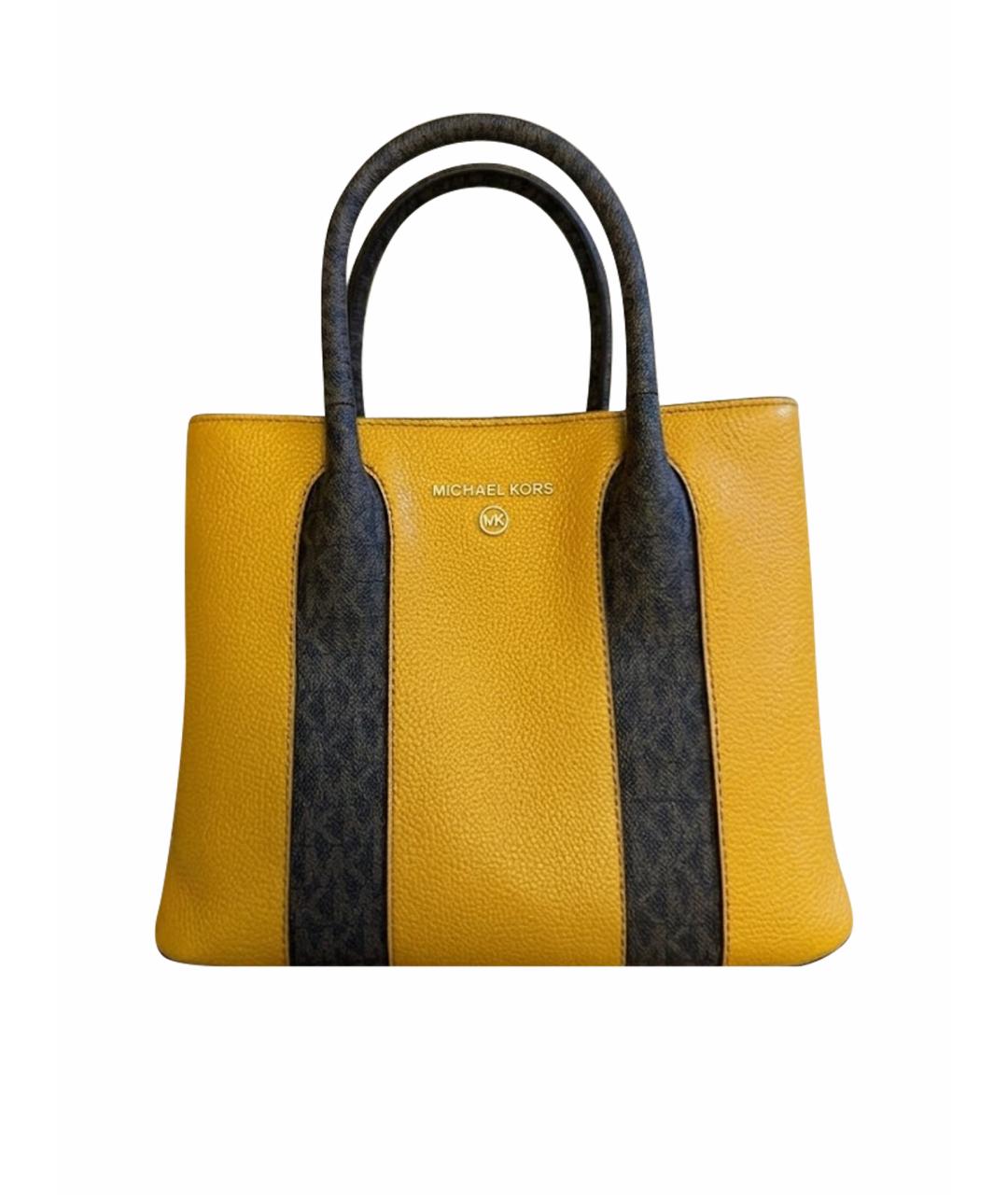 MICHAEL KORS Желтая кожаная сумка с короткими ручками, фото 9