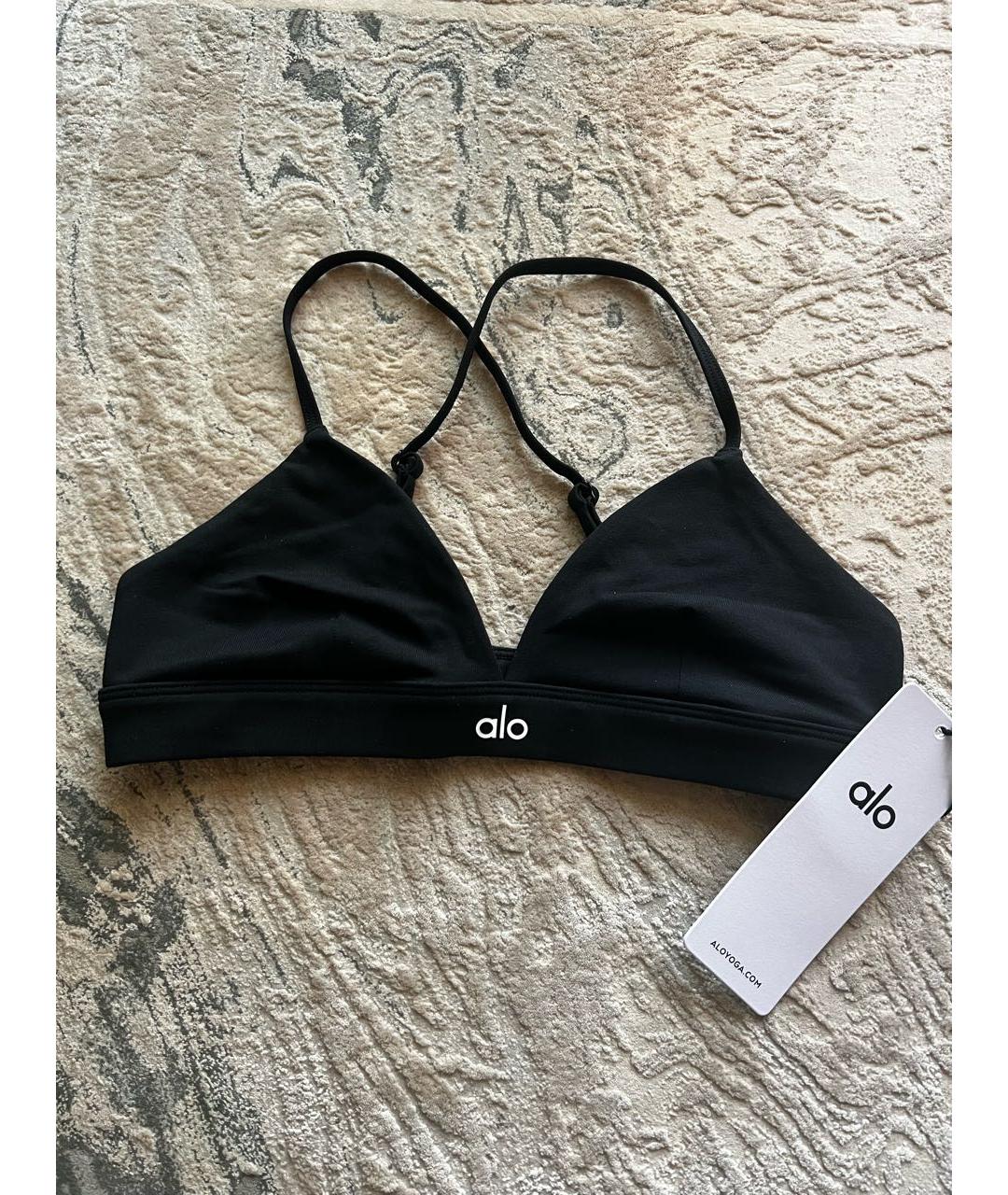 ALO YOGA Черная хлопко-эластановая майка, фото 2