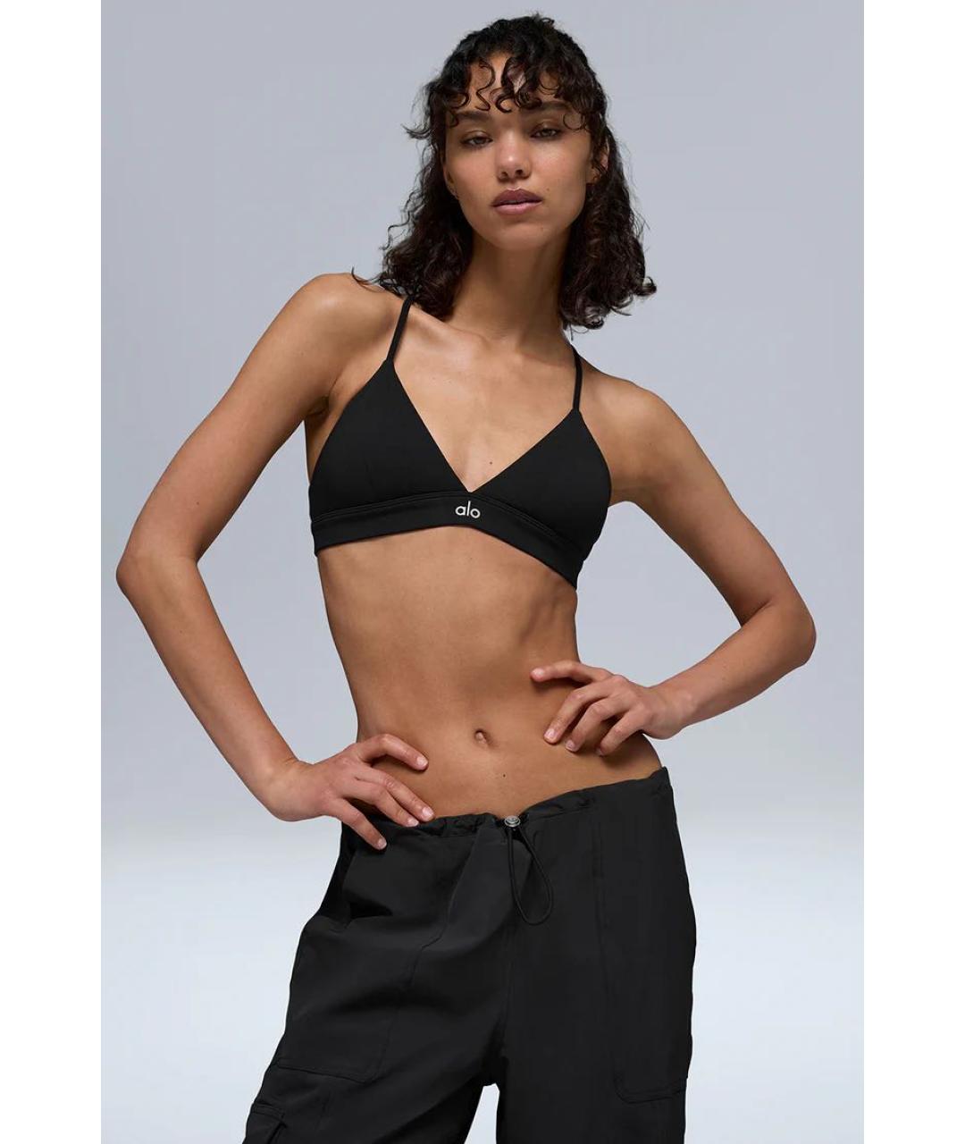 ALO YOGA Черная хлопко-эластановая майка, фото 6