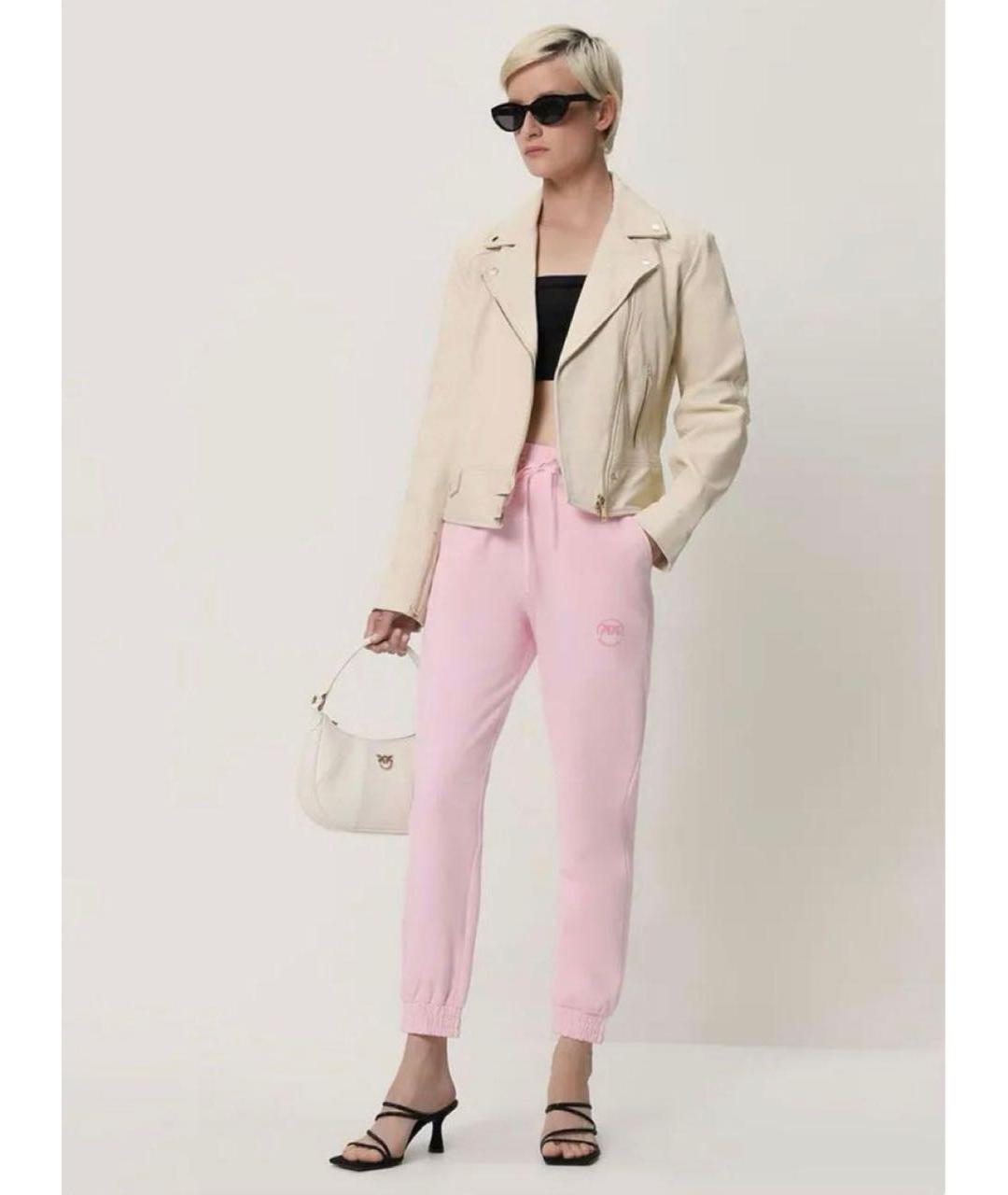 PINKO Розовые хлопковые прямые брюки, фото 2