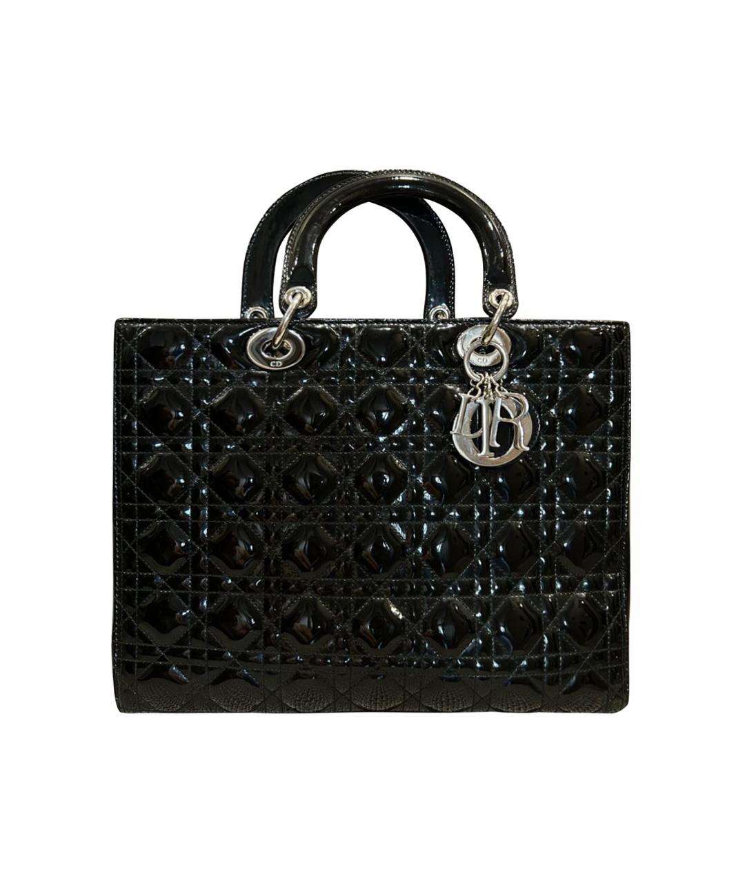 CHRISTIAN DIOR Черная сумка с короткими ручками из лакированной кожи, фото 1