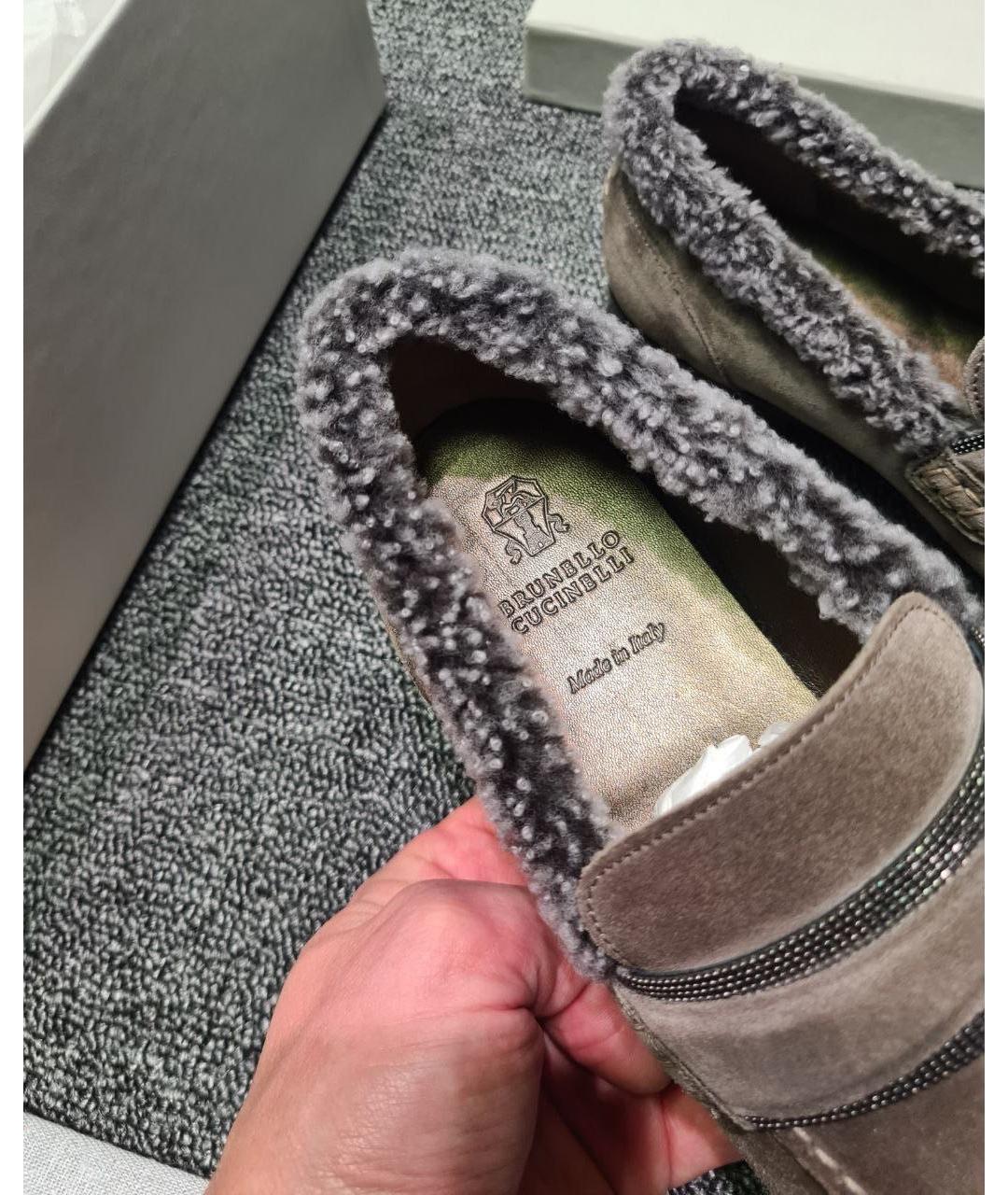 BRUNELLO CUCINELLI Серые нубуковые лоферы, фото 4