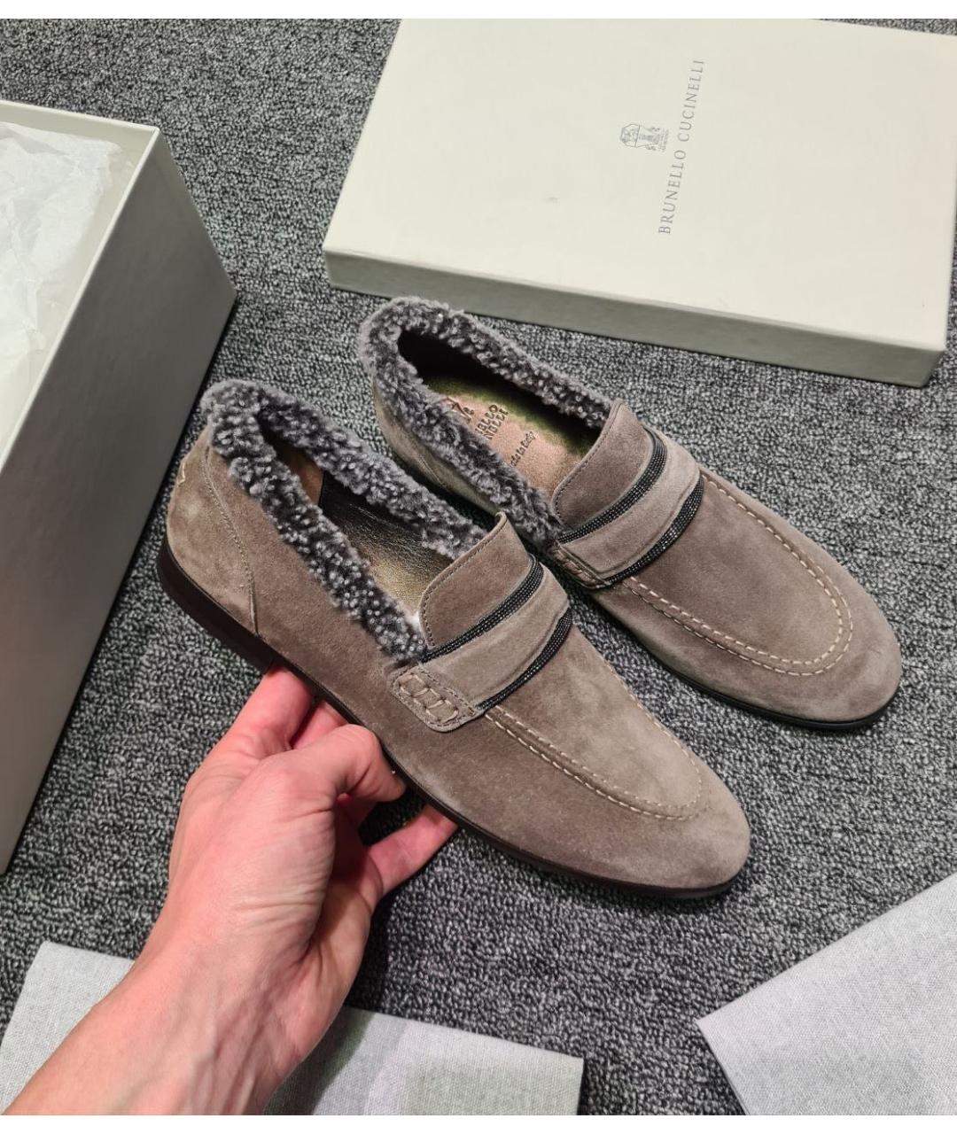 BRUNELLO CUCINELLI Серые нубуковые лоферы, фото 6