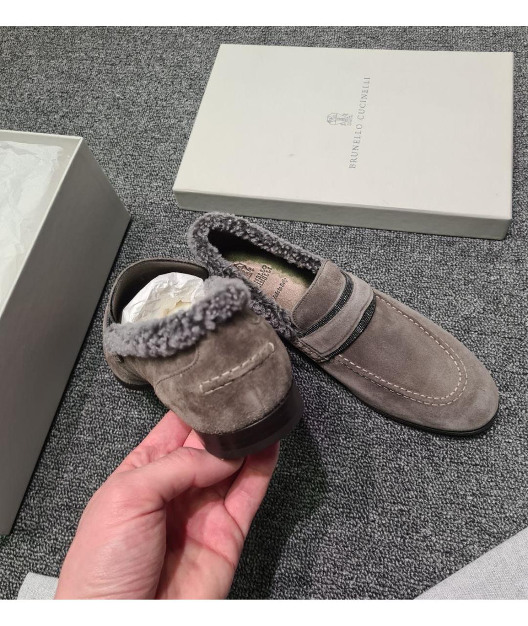 BRUNELLO CUCINELLI Серые нубуковые лоферы, фото 5