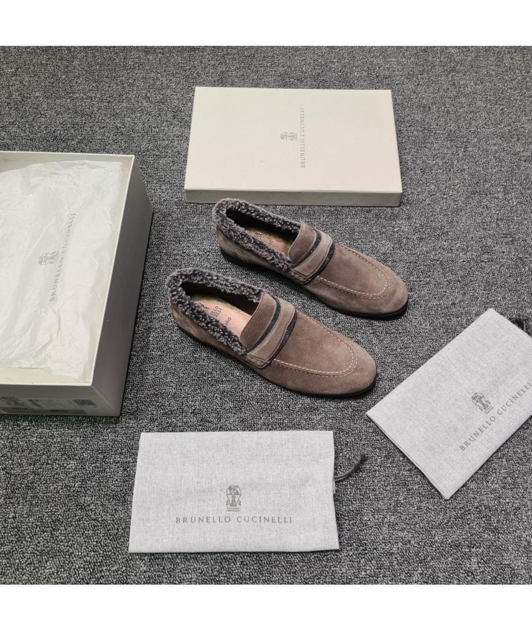 BRUNELLO CUCINELLI Серые нубуковые лоферы, фото 2