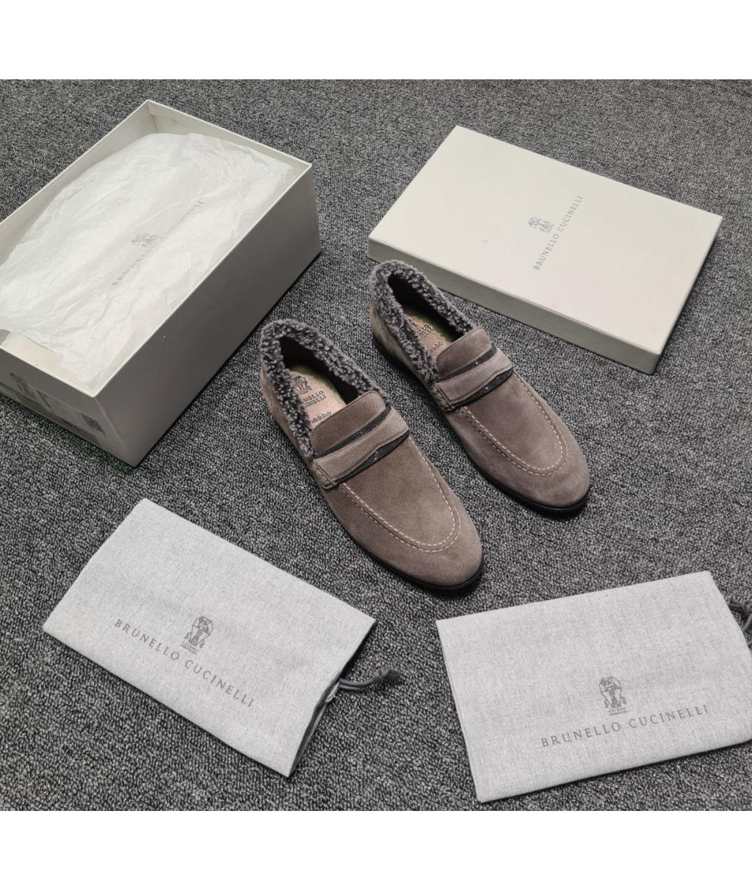 BRUNELLO CUCINELLI Серые нубуковые лоферы, фото 7