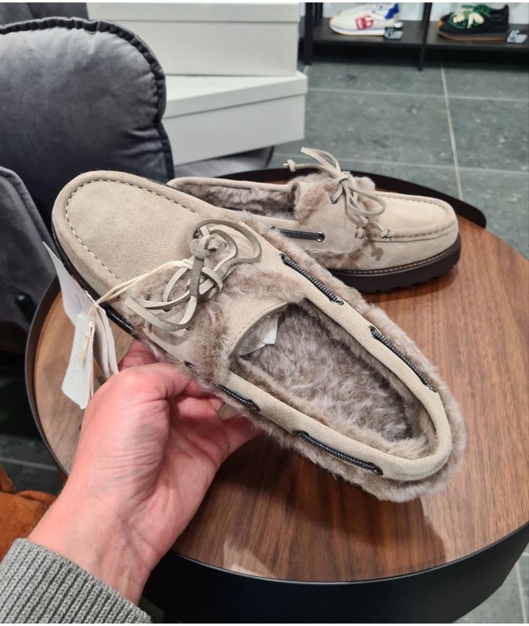 BRUNELLO CUCINELLI Бежевые замшевые лоферы, фото 6