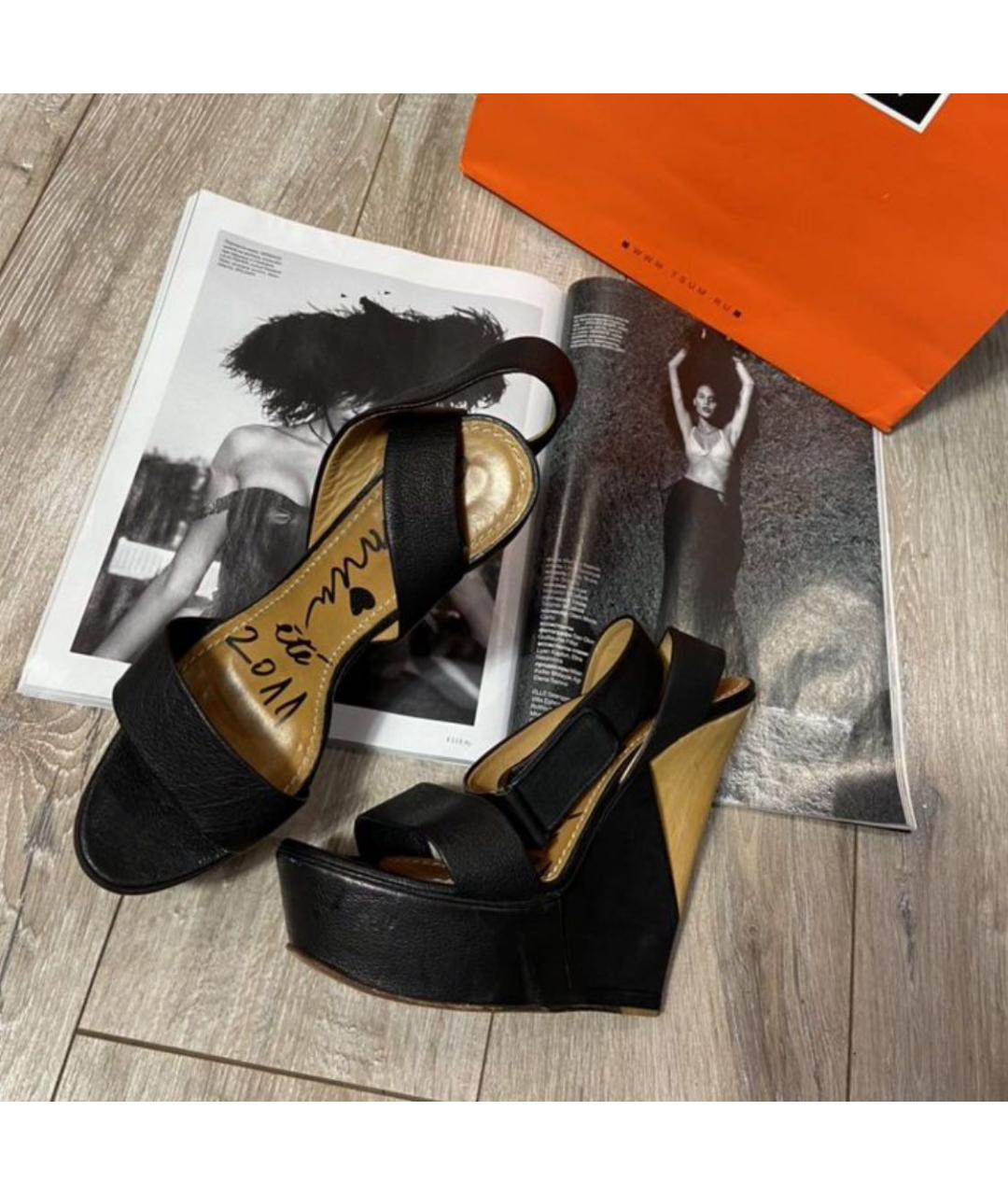 LANVIN Черные кожаные босоножки, фото 6