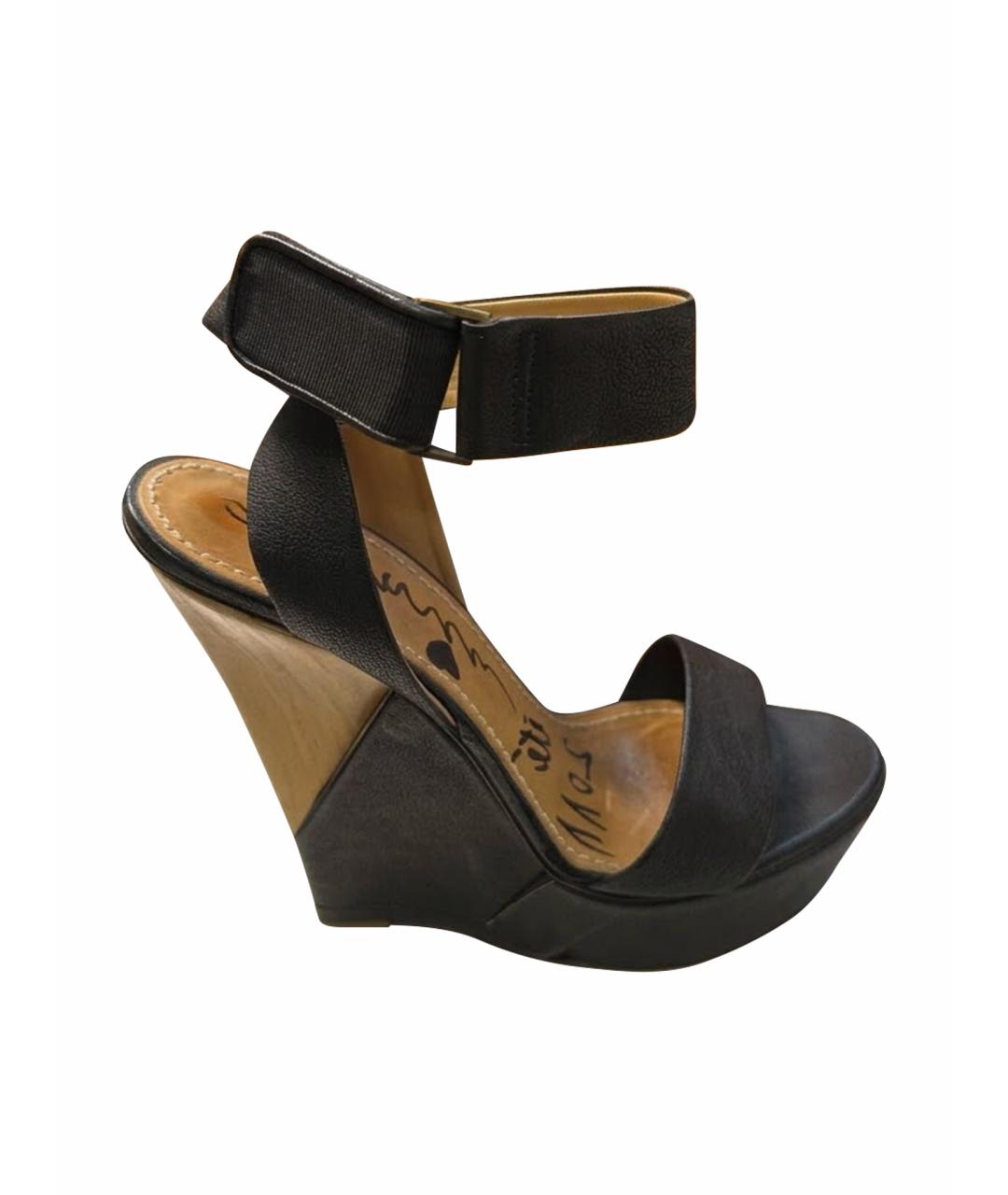 LANVIN Черные кожаные босоножки, фото 1