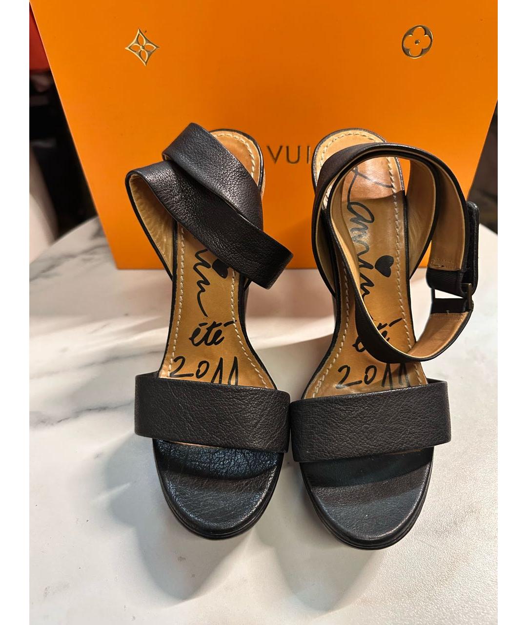 LANVIN Черные кожаные босоножки, фото 2