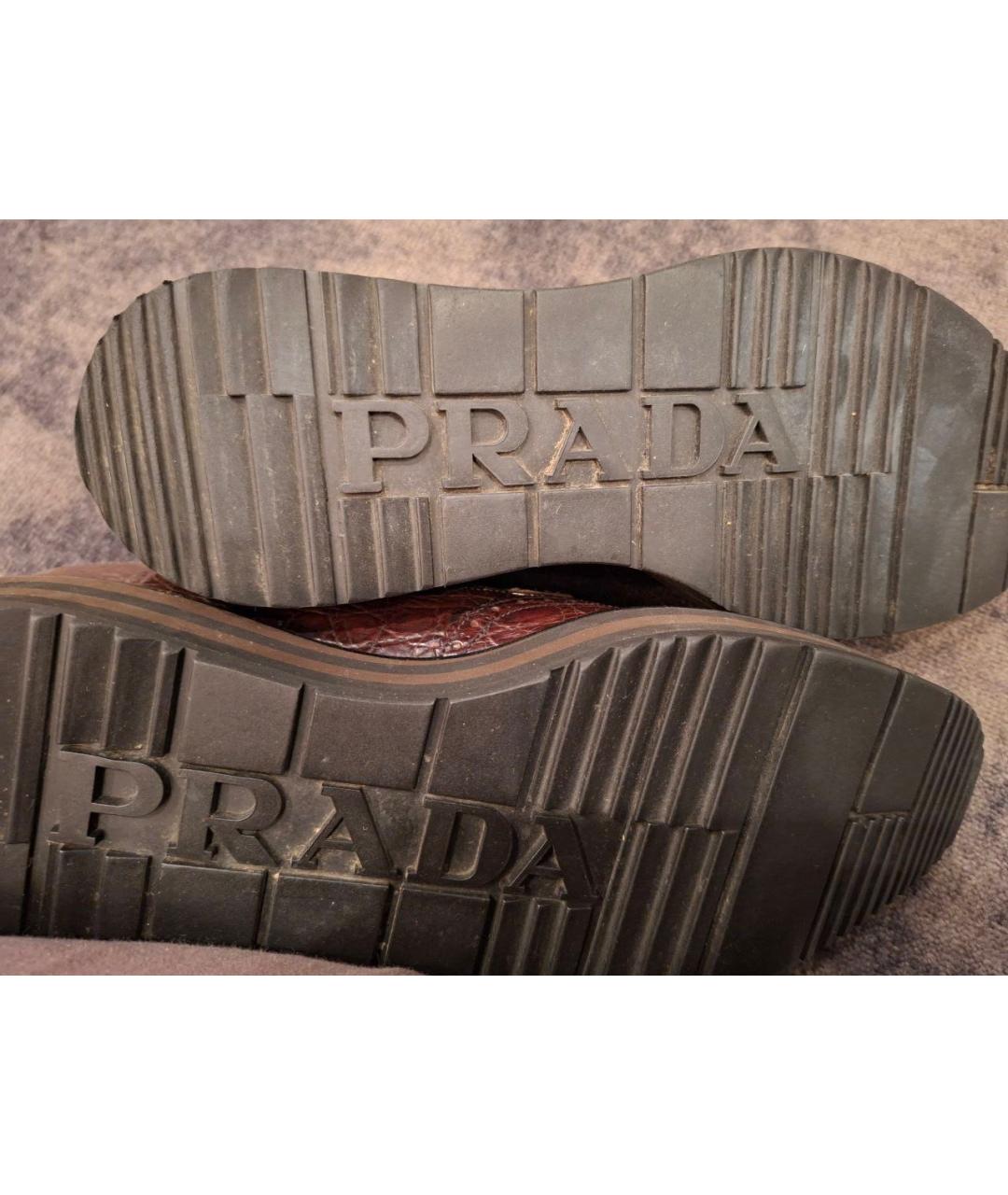 PRADA Коричневые кожаные низкие ботинки, фото 3