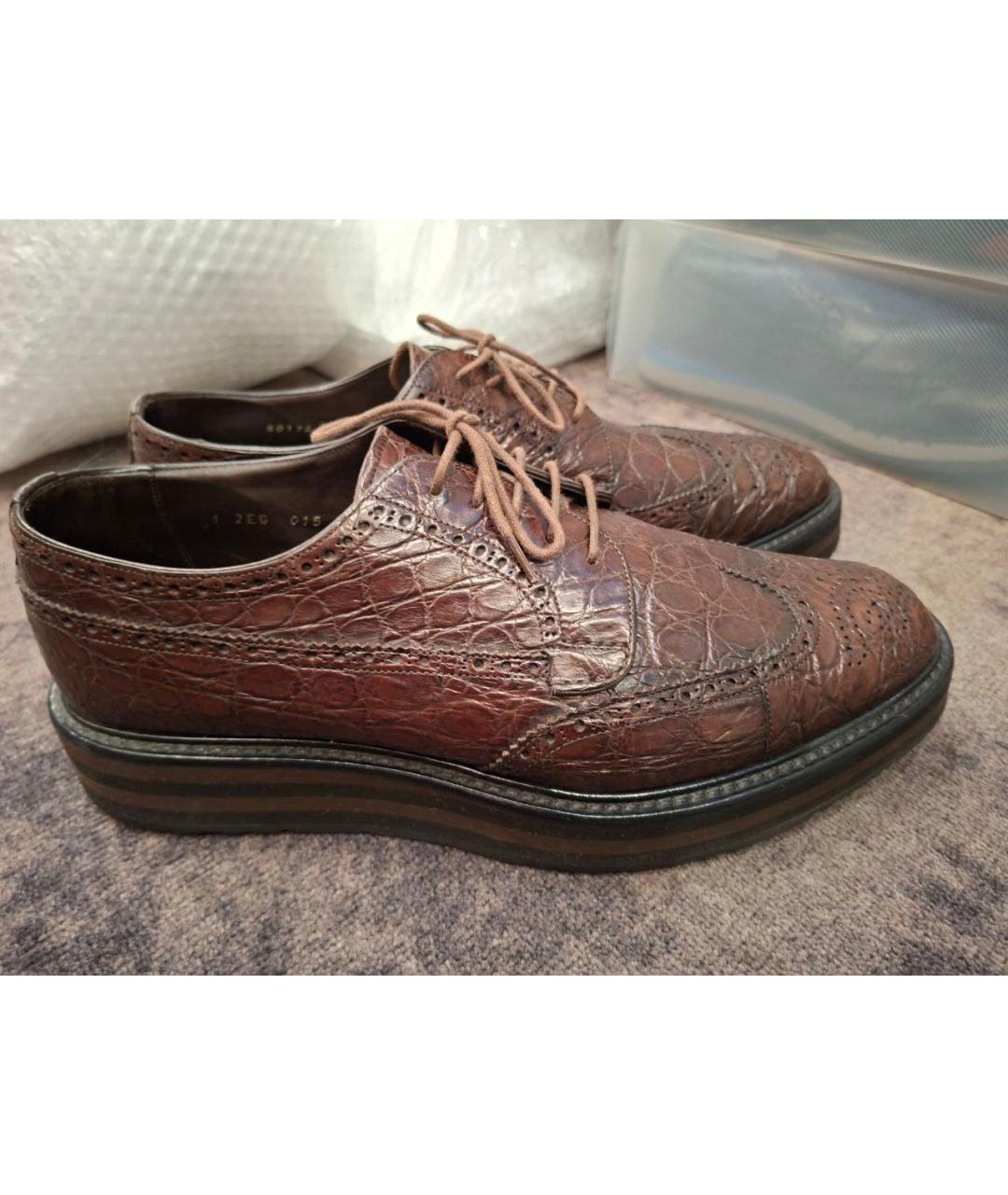 PRADA Коричневые кожаные низкие ботинки, фото 4