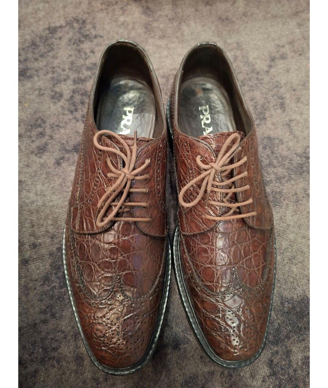 PRADA Коричневые кожаные низкие ботинки, фото 2