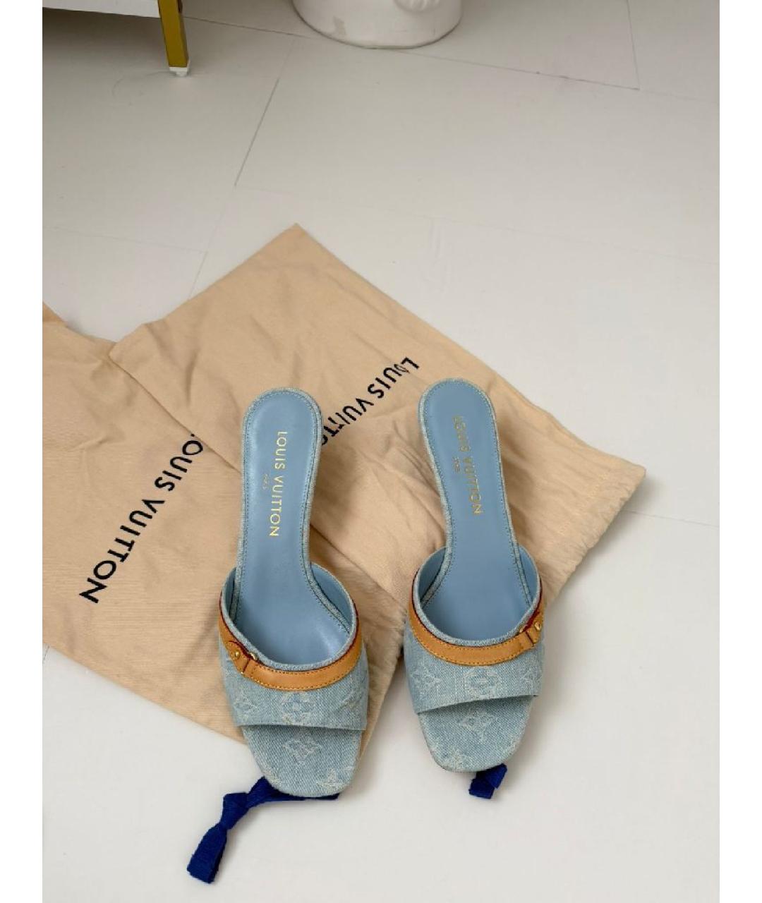 LOUIS VUITTON Голубые текстильные мюли, фото 2