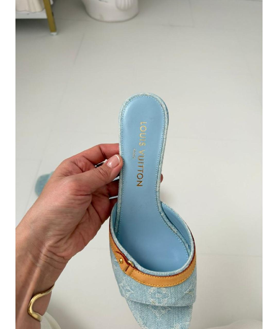 LOUIS VUITTON Голубые текстильные мюли, фото 3