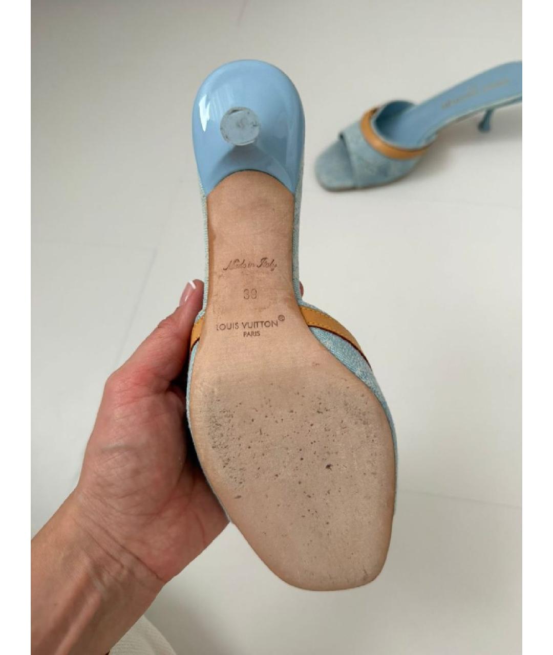 LOUIS VUITTON Голубые текстильные мюли, фото 5