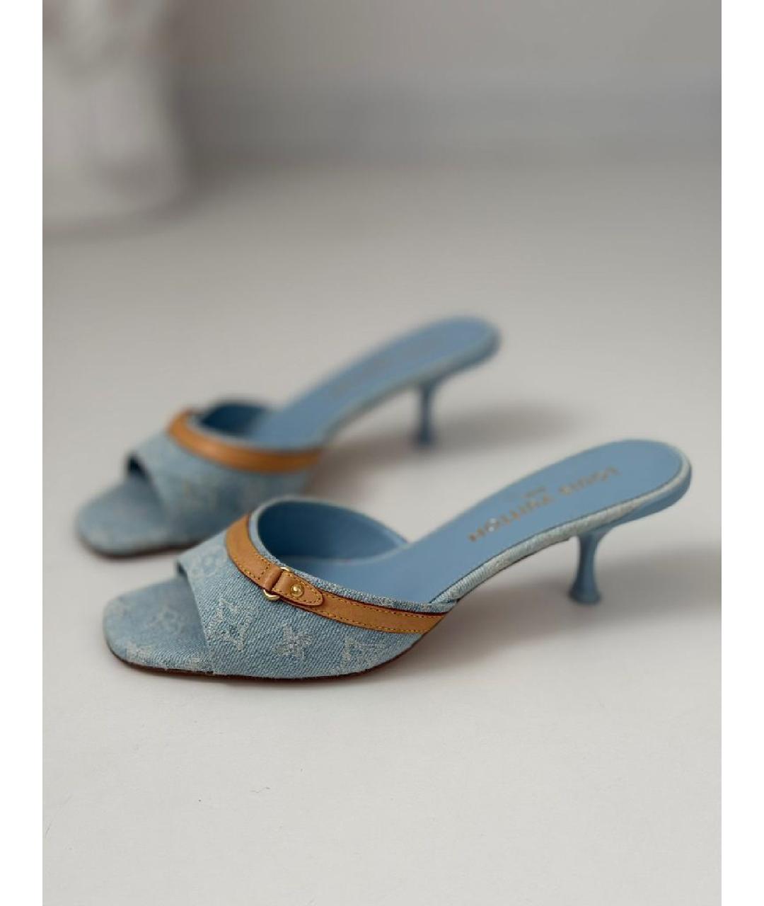 LOUIS VUITTON Голубые текстильные мюли, фото 9