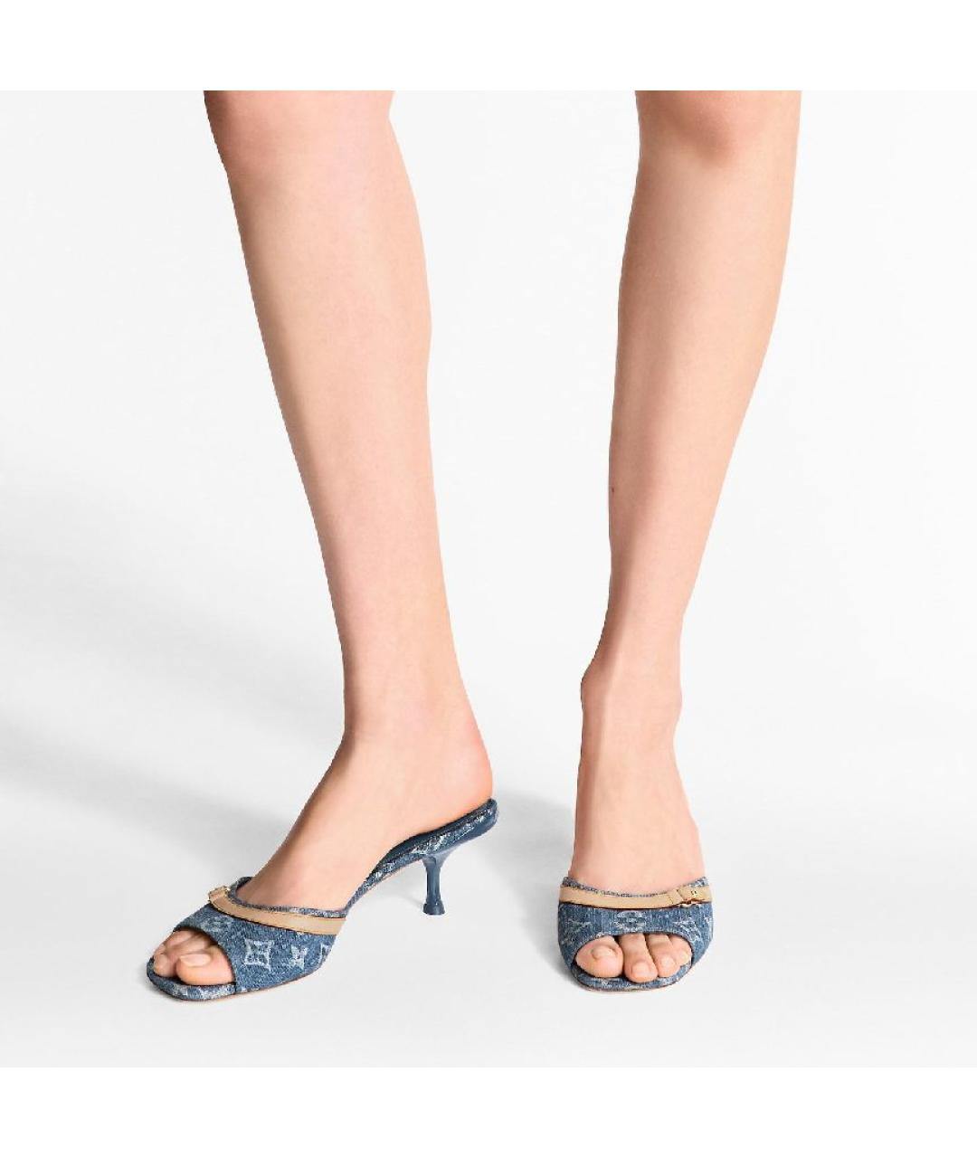 LOUIS VUITTON Голубые текстильные мюли, фото 7