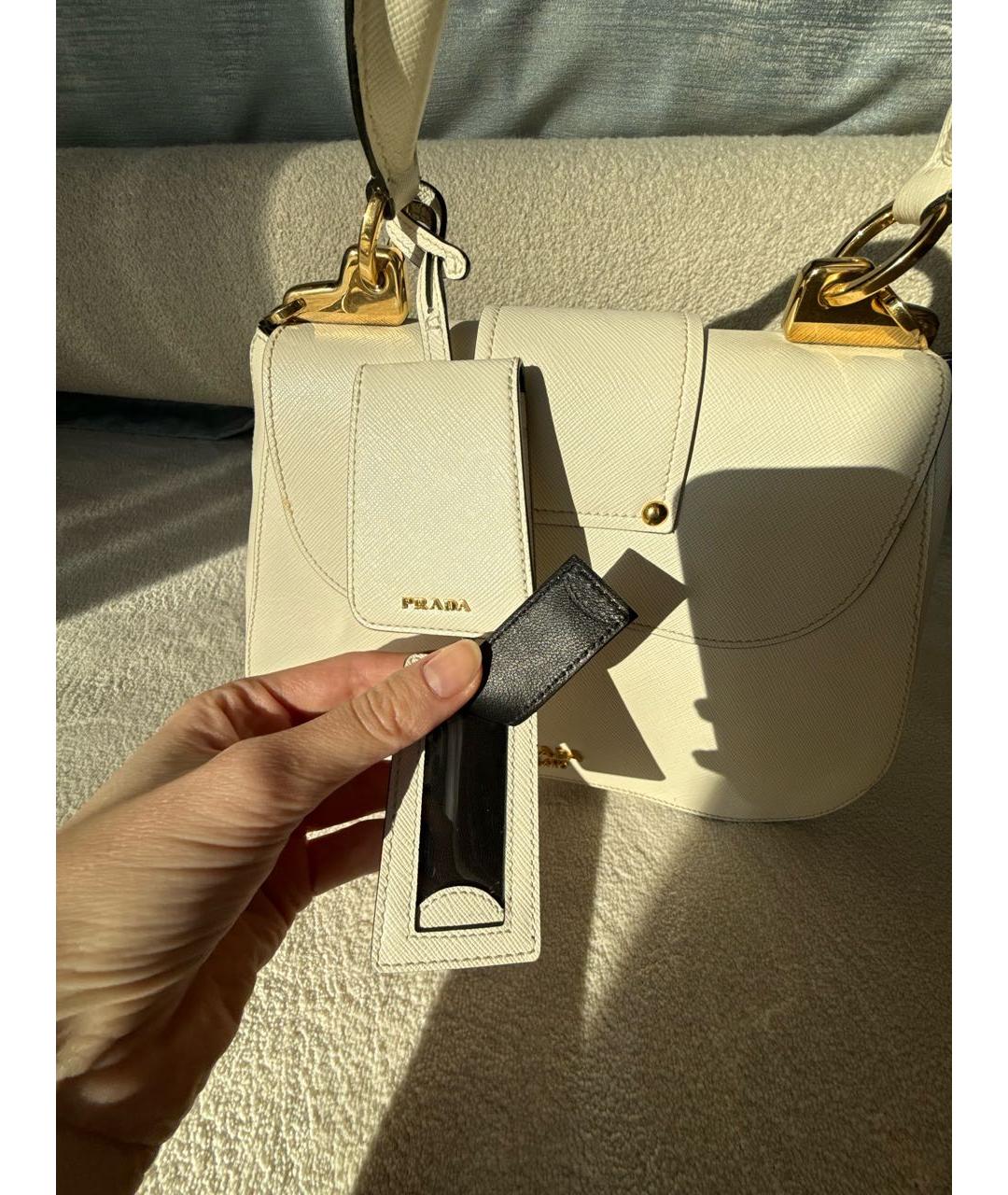 PRADA Белая кожаная сумка с короткими ручками, фото 6