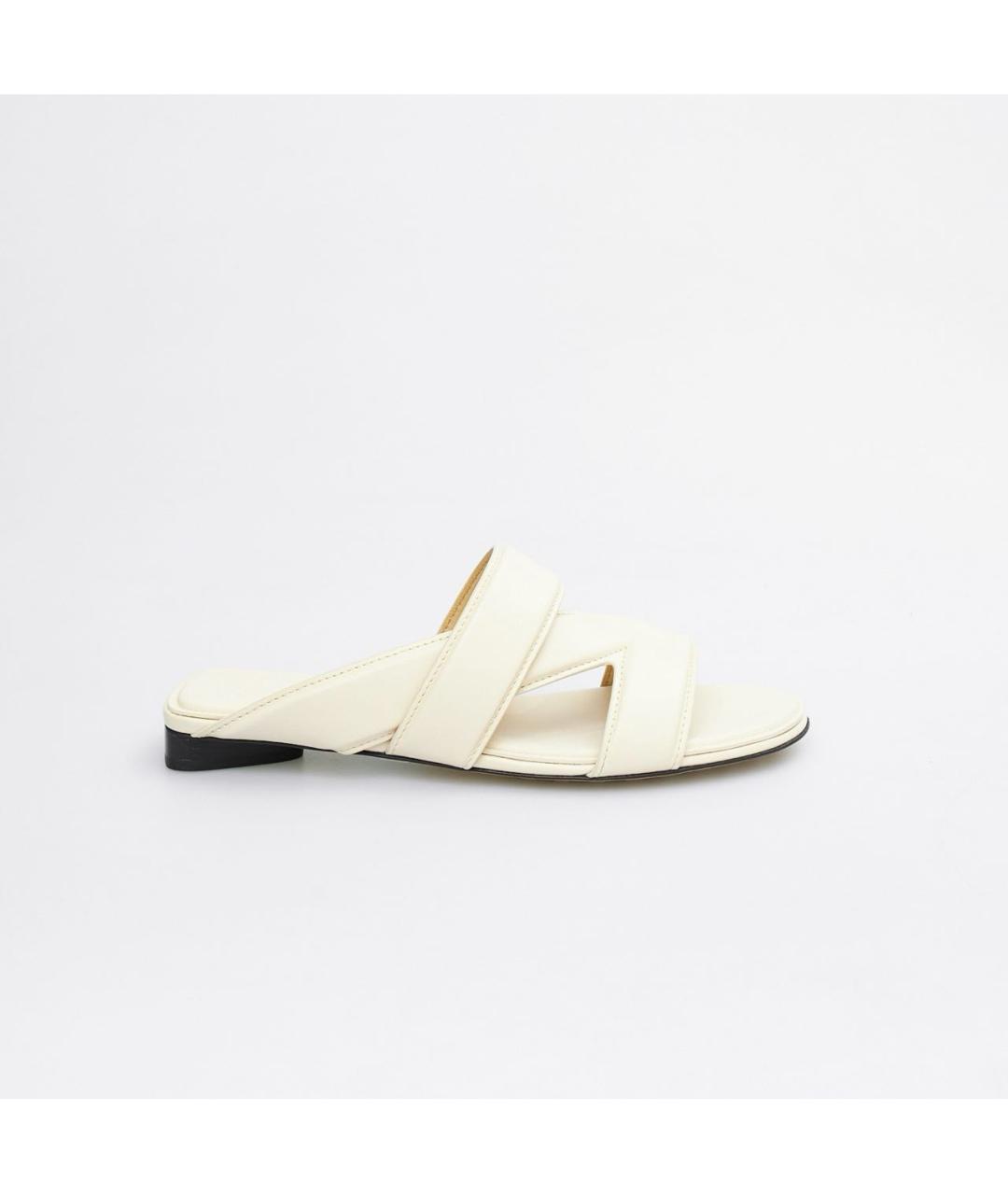 BOTTEGA VENETA Бежевые кожаные шлепанцы, фото 5