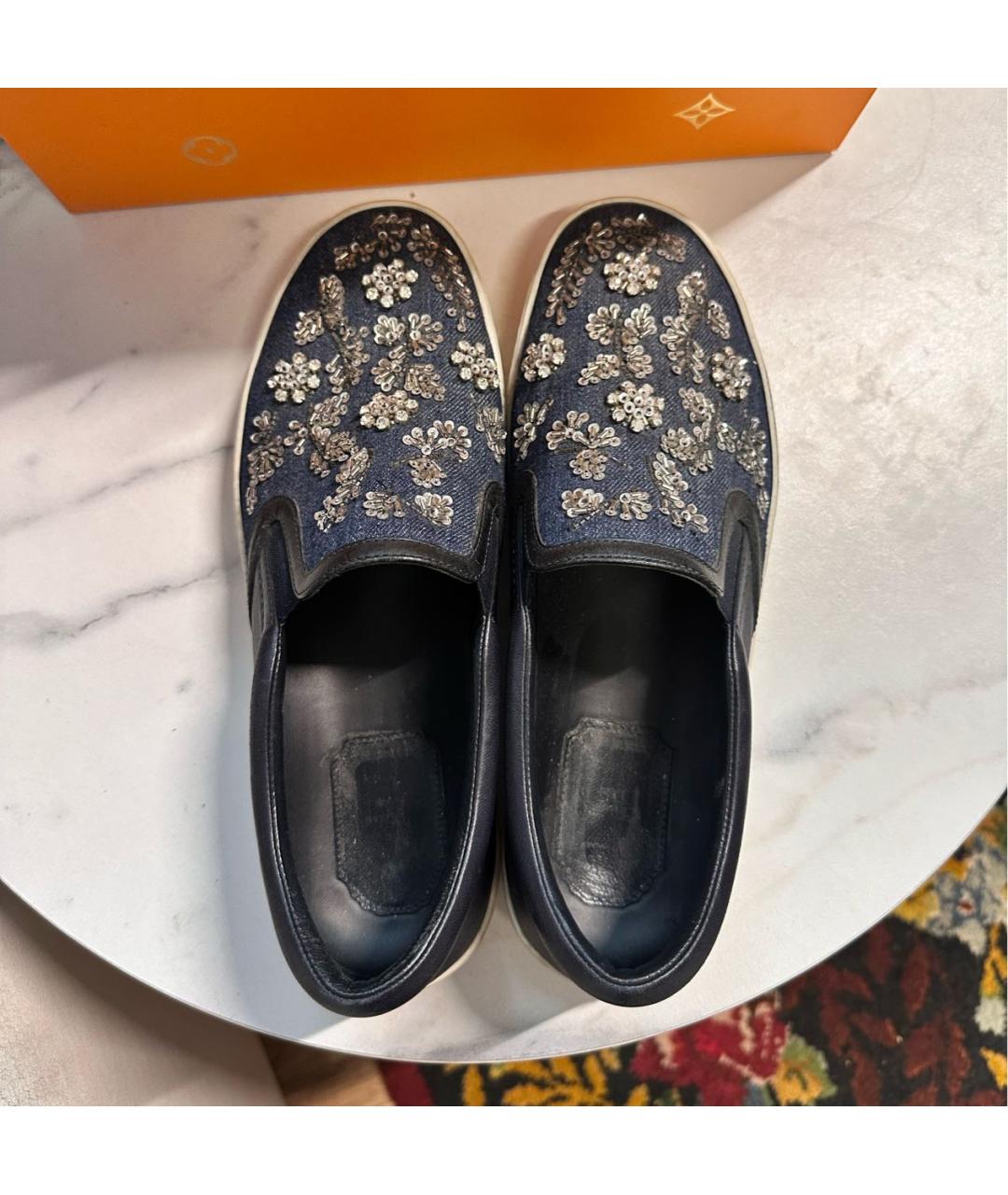 CHRISTIAN DIOR Синие текстильные слипоны, фото 3