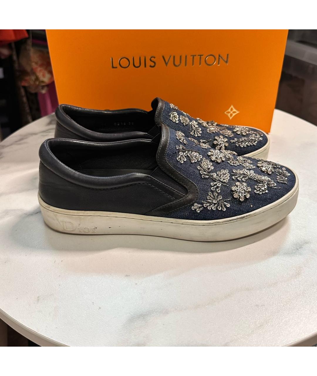 CHRISTIAN DIOR Синие текстильные слипоны, фото 8