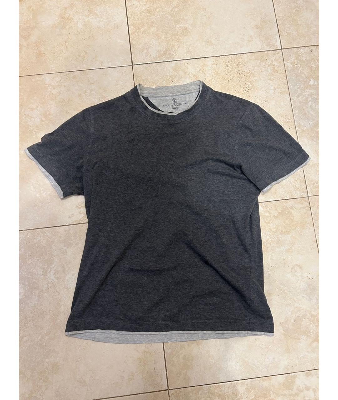 BRUNELLO CUCINELLI Антрацитовая хлопковая футболка, фото 5