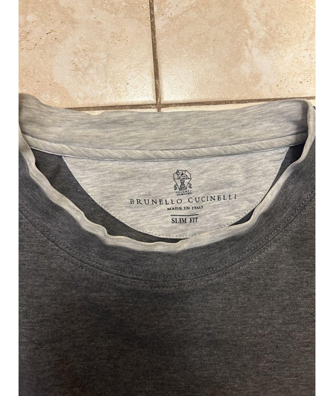 BRUNELLO CUCINELLI Антрацитовая хлопковая футболка, фото 3