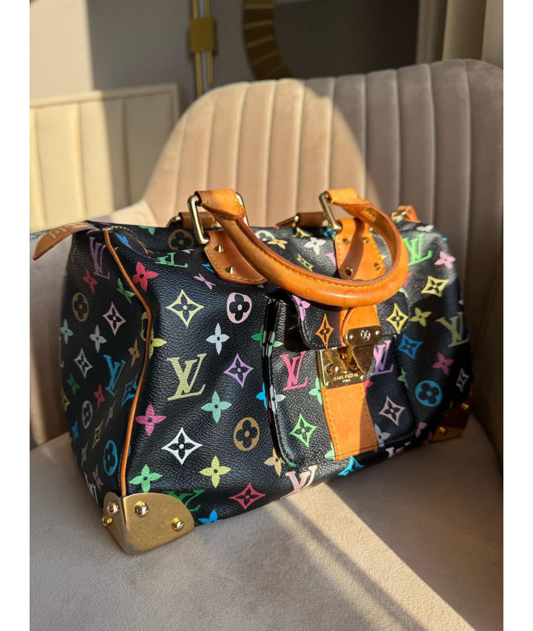LOUIS VUITTON Черная кожаная сумка с короткими ручками, фото 2