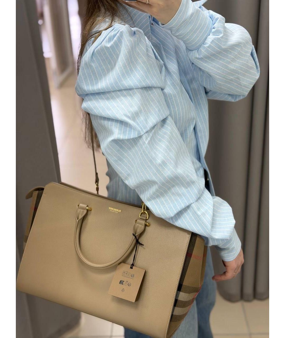 BURBERRY Коричневая кожаная сумка тоут, фото 6