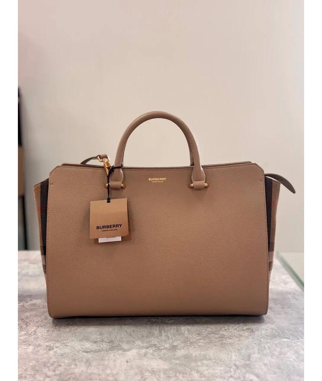 BURBERRY Коричневая кожаная сумка тоут, фото 7