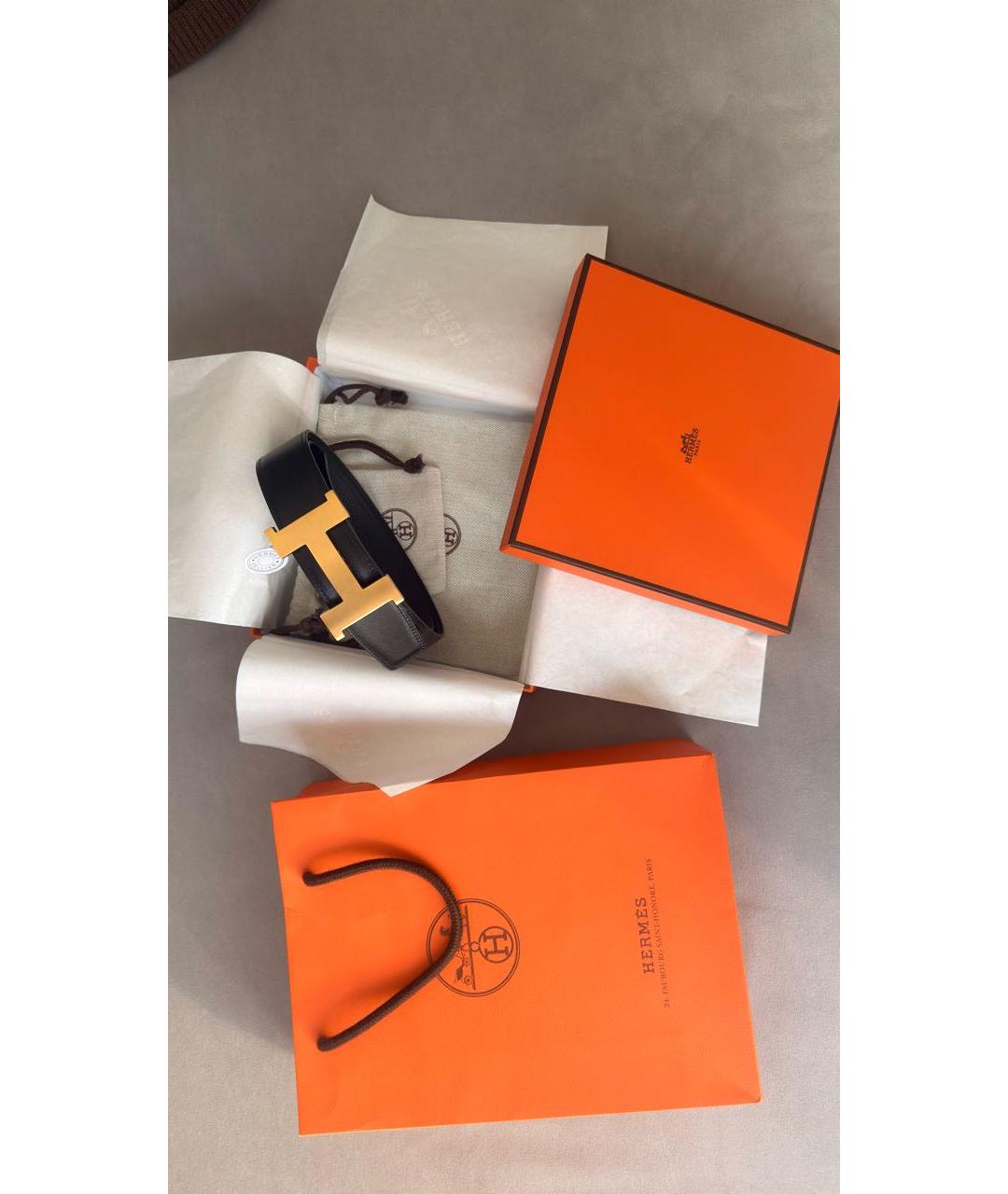 HERMES Черный кожаный ремень, фото 2