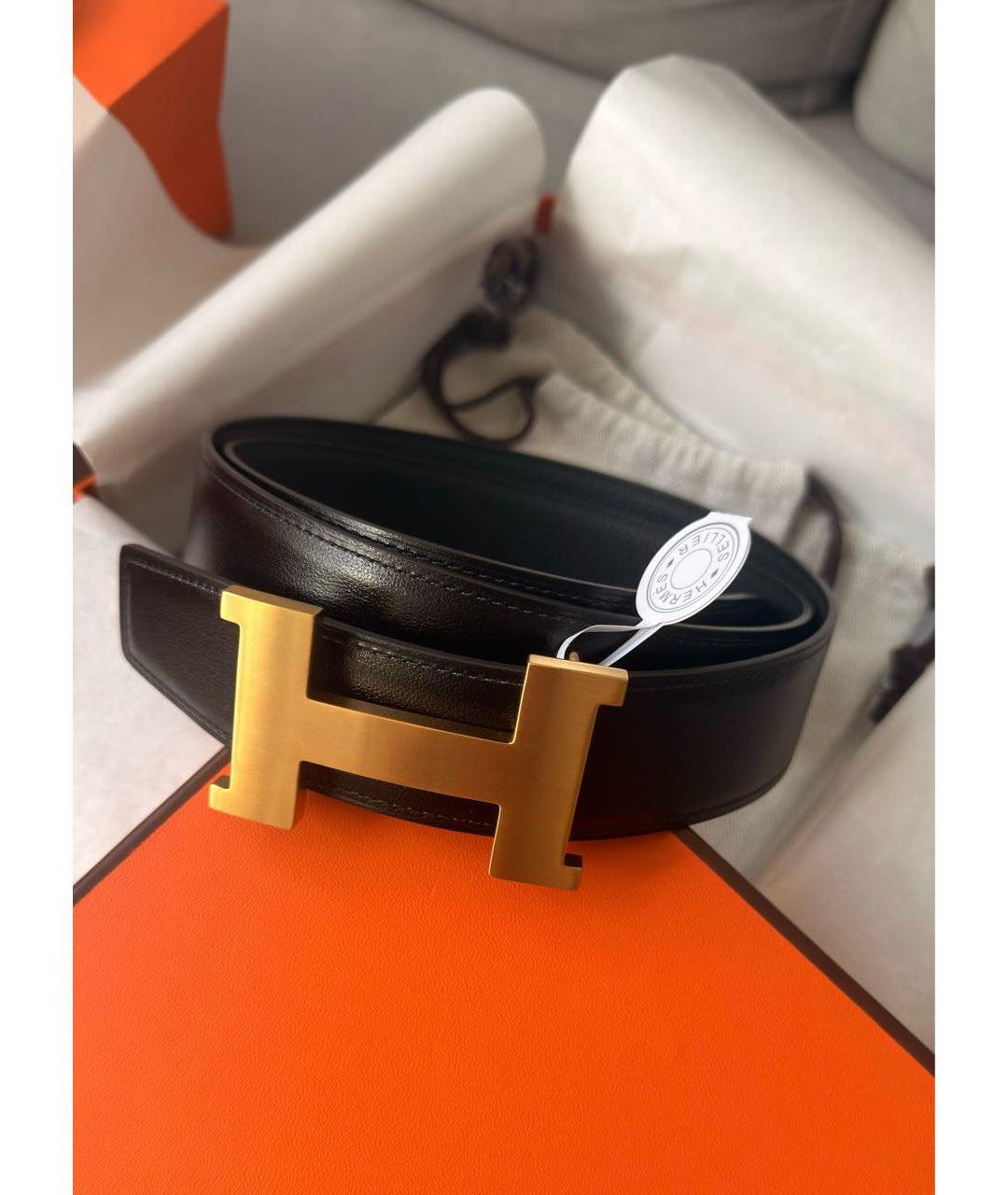HERMES Черный кожаный ремень, фото 4