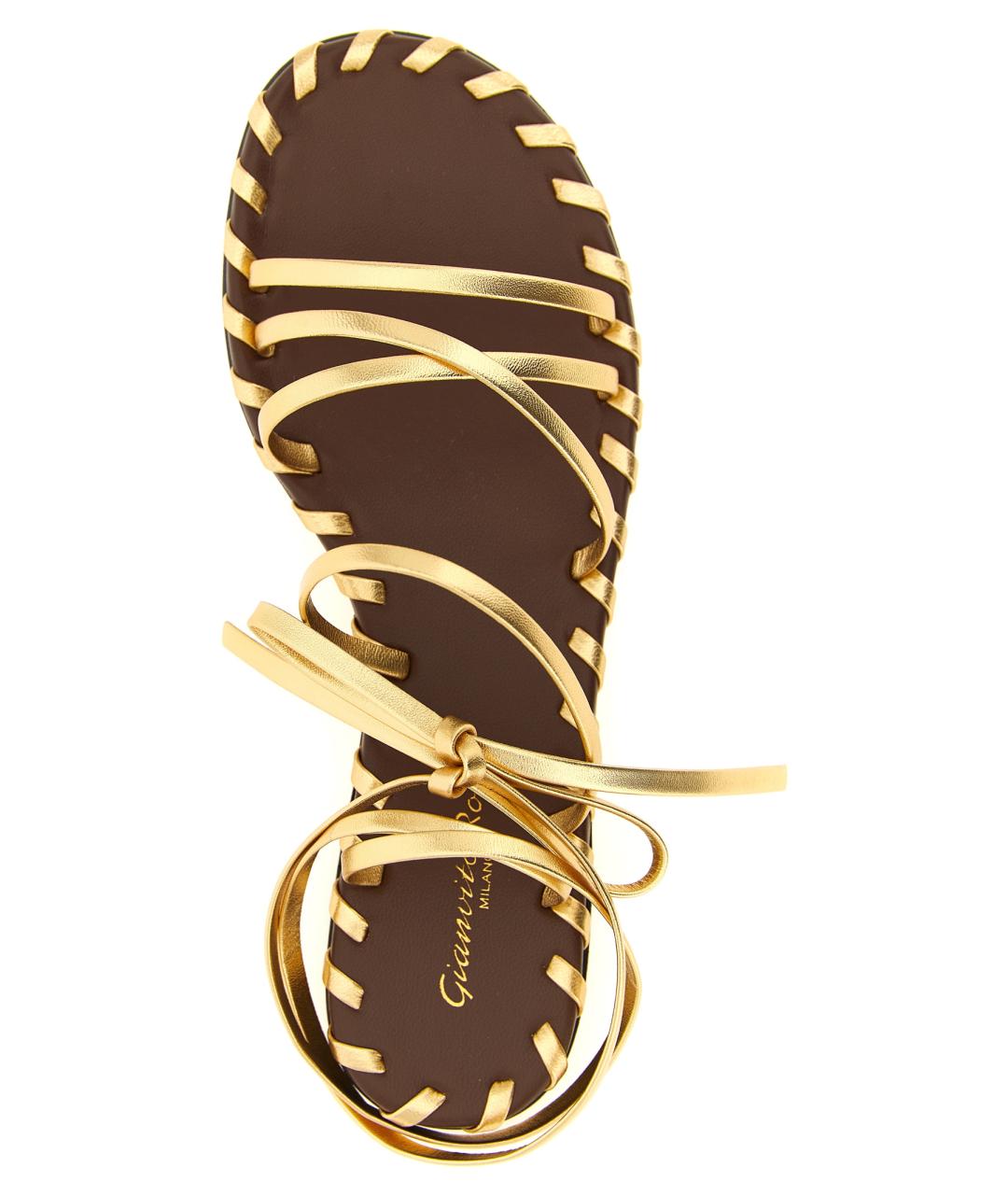 GIANVITO ROSSI Золотые кожаные босоножки, фото 4