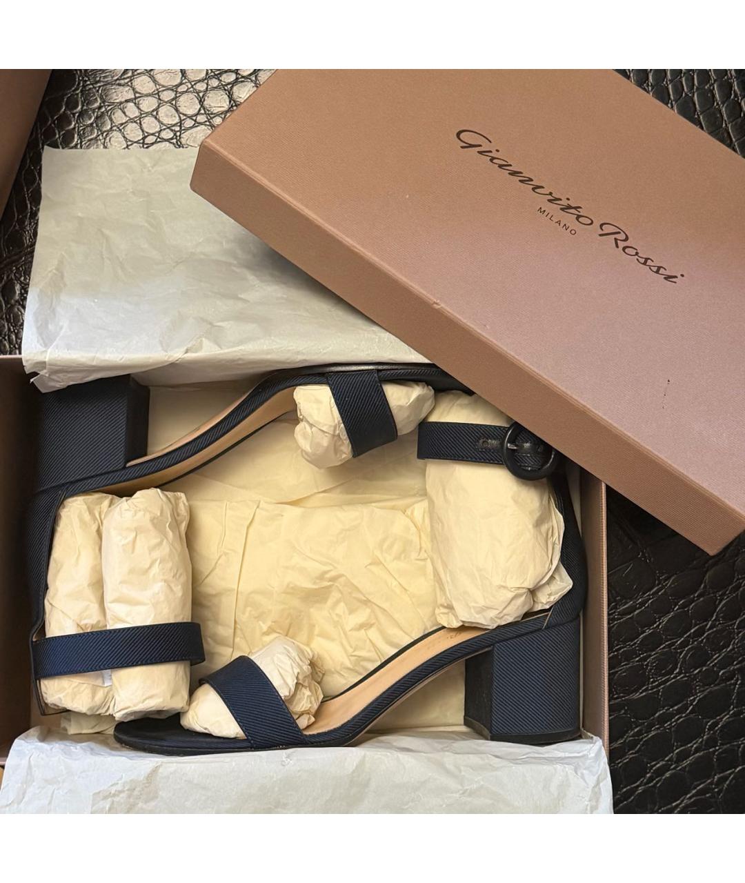 GIANVITO ROSSI Темно-синие текстильные босоножки, фото 4