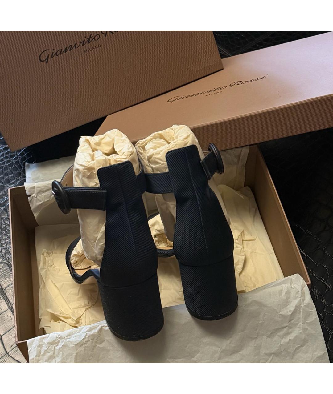 GIANVITO ROSSI Темно-синие текстильные босоножки, фото 5