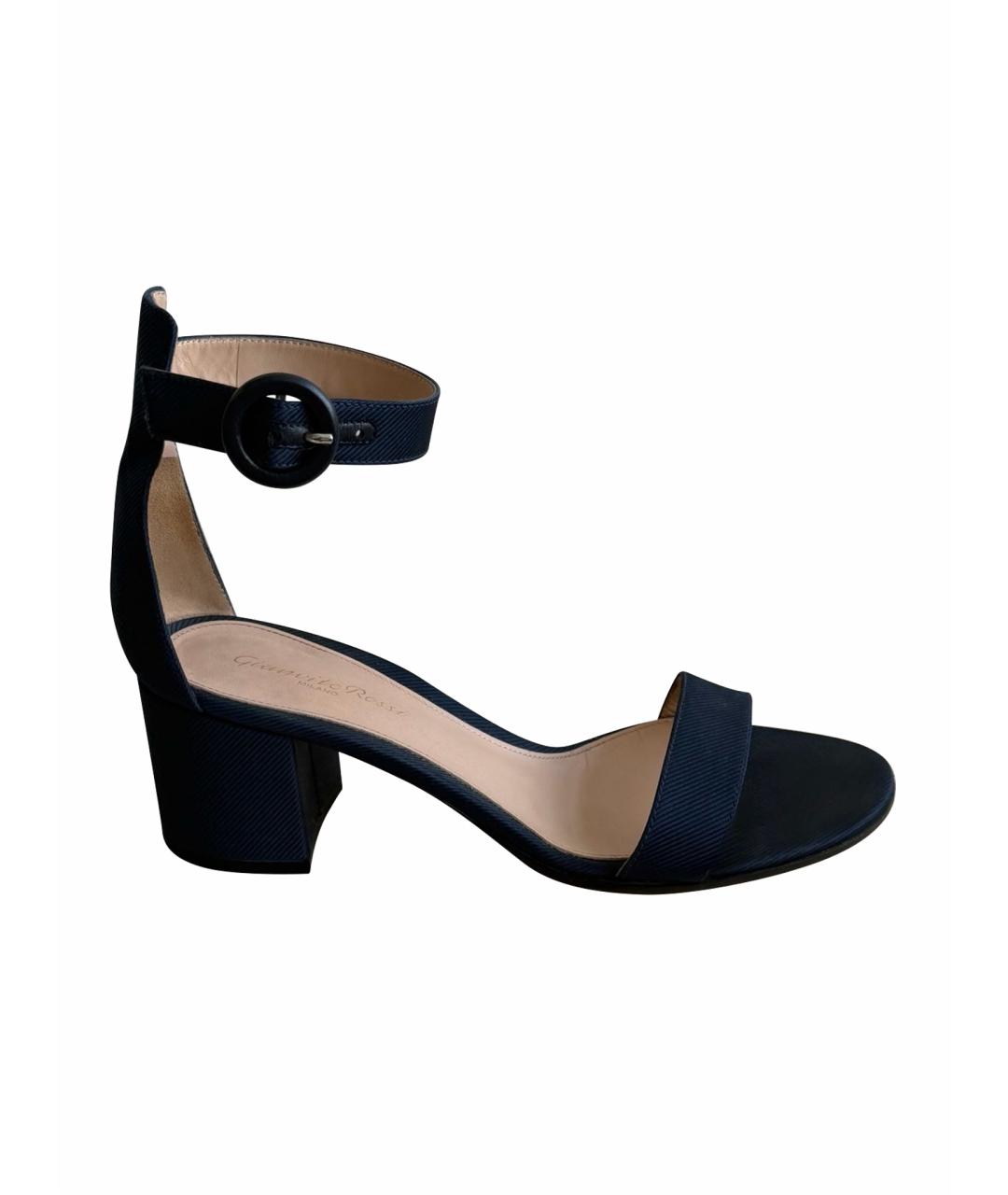 GIANVITO ROSSI Темно-синие текстильные босоножки, фото 1