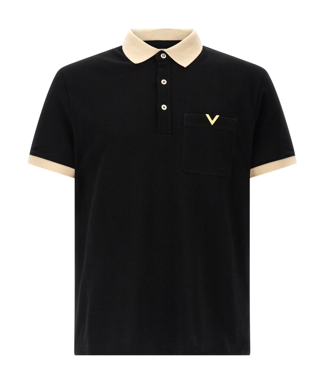 VALENTINO Черное хлопковое поло с коротким рукавом, фото 1