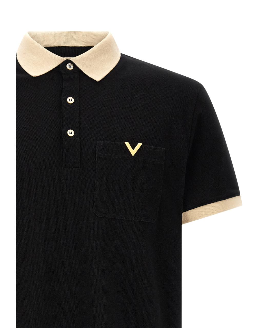 VALENTINO Черное хлопковое поло с коротким рукавом, фото 3
