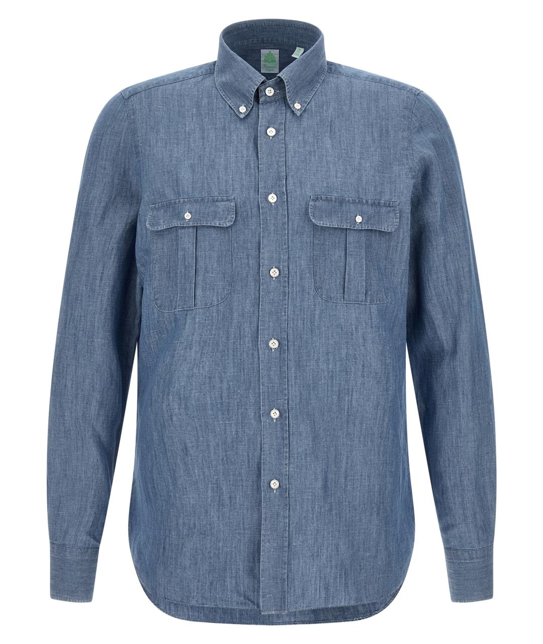 FINAMORE Синяя хлопковая кэжуал рубашка, фото 1